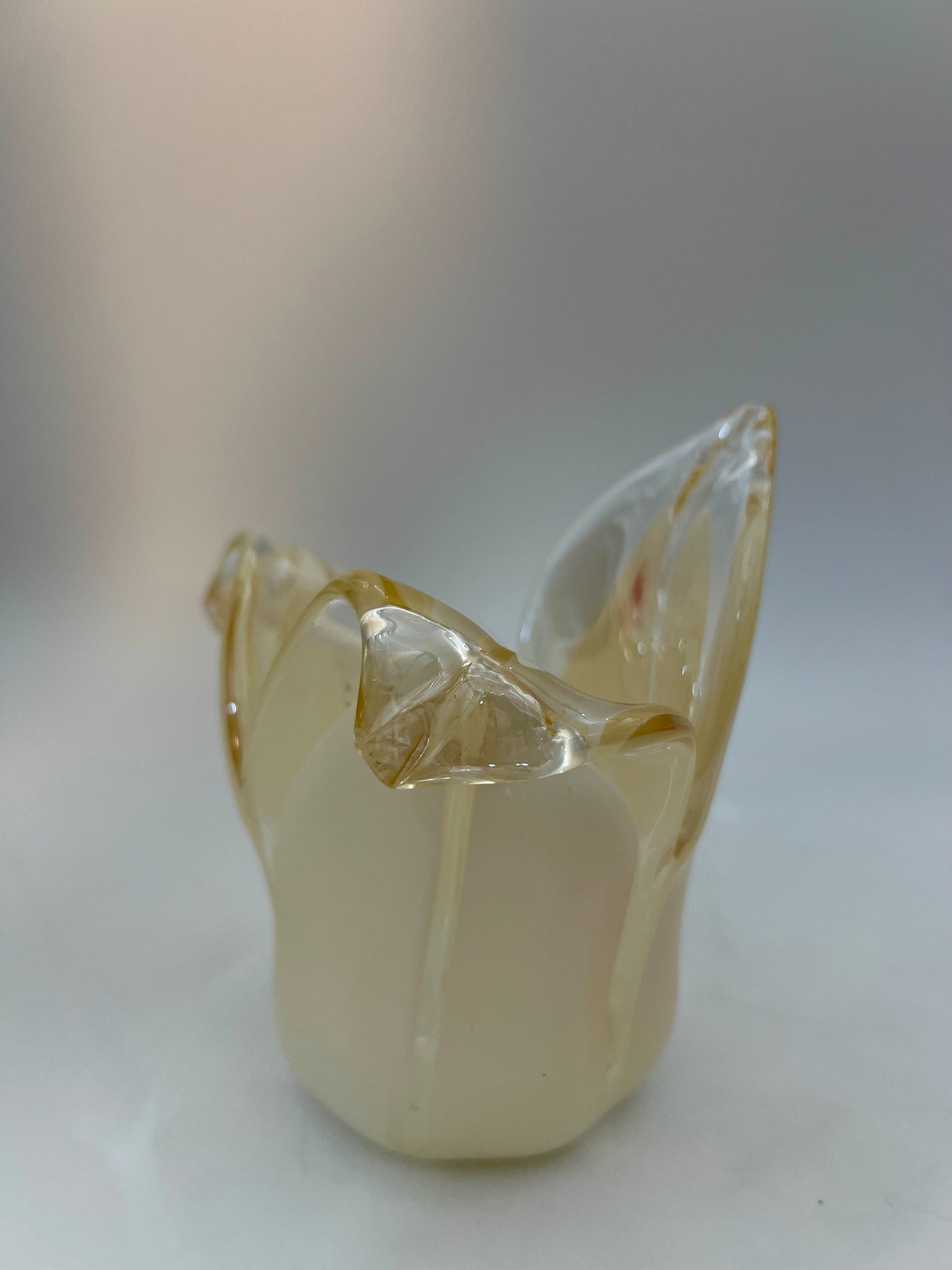 PAIR OF IVORY MURANO ART GLASS CANDLEHOLDERS/VASES, ITALY CIRCA 1980s