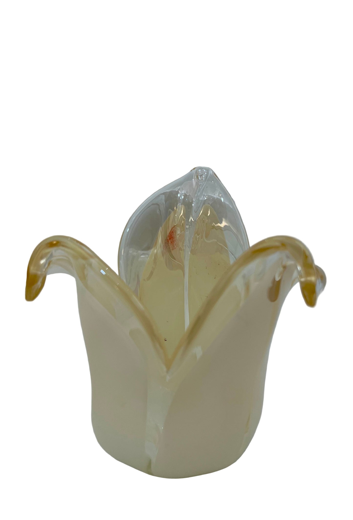 PAIR OF IVORY MURANO ART GLASS CANDLEHOLDERS/VASES, ITALY CIRCA 1980s