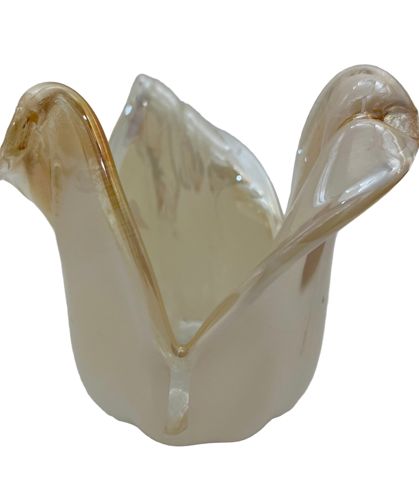 PAIR OF IVORY MURANO ART GLASS CANDLEHOLDERS/VASES, ITALY CIRCA 1980s