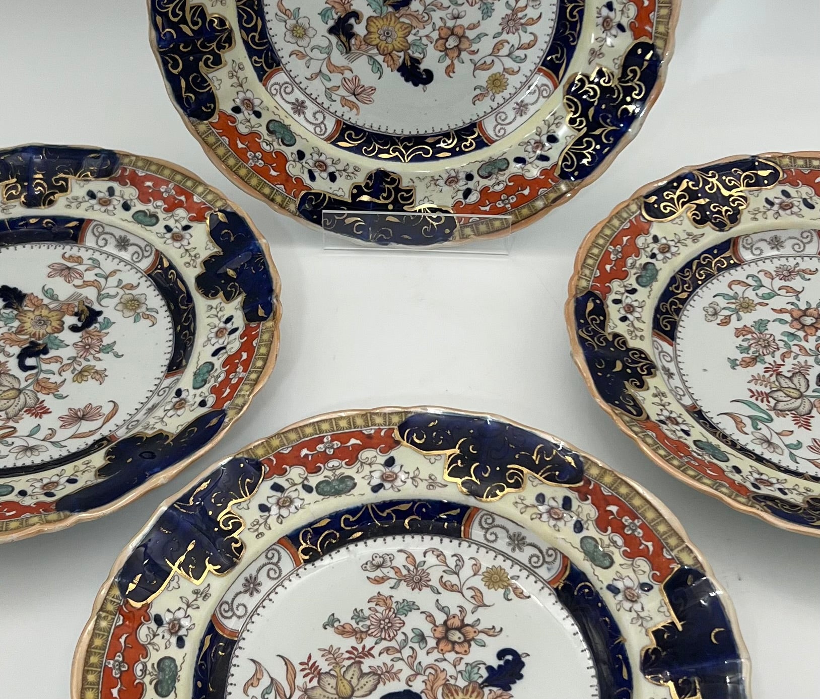 SET OF 4 ANTIQUE MASON’S IRONSTONE IMARI DINNER PLATES 10.5” | MID 19TH CENTURY ENGLISH CHINOISERIE
