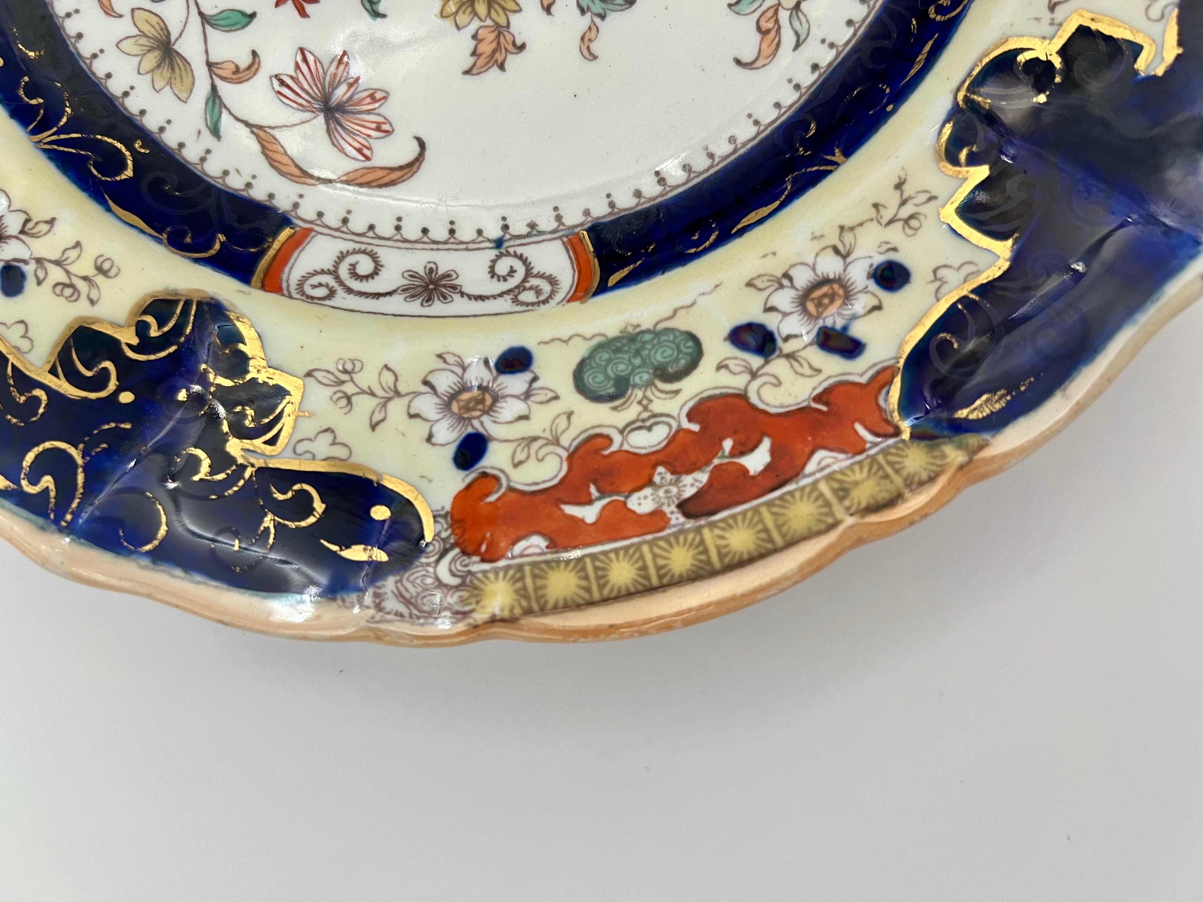 SET OF 4 ANTIQUE MASON’S IRONSTONE IMARI DINNER PLATES 10.5” | MID 19TH CENTURY ENGLISH CHINOISERIE