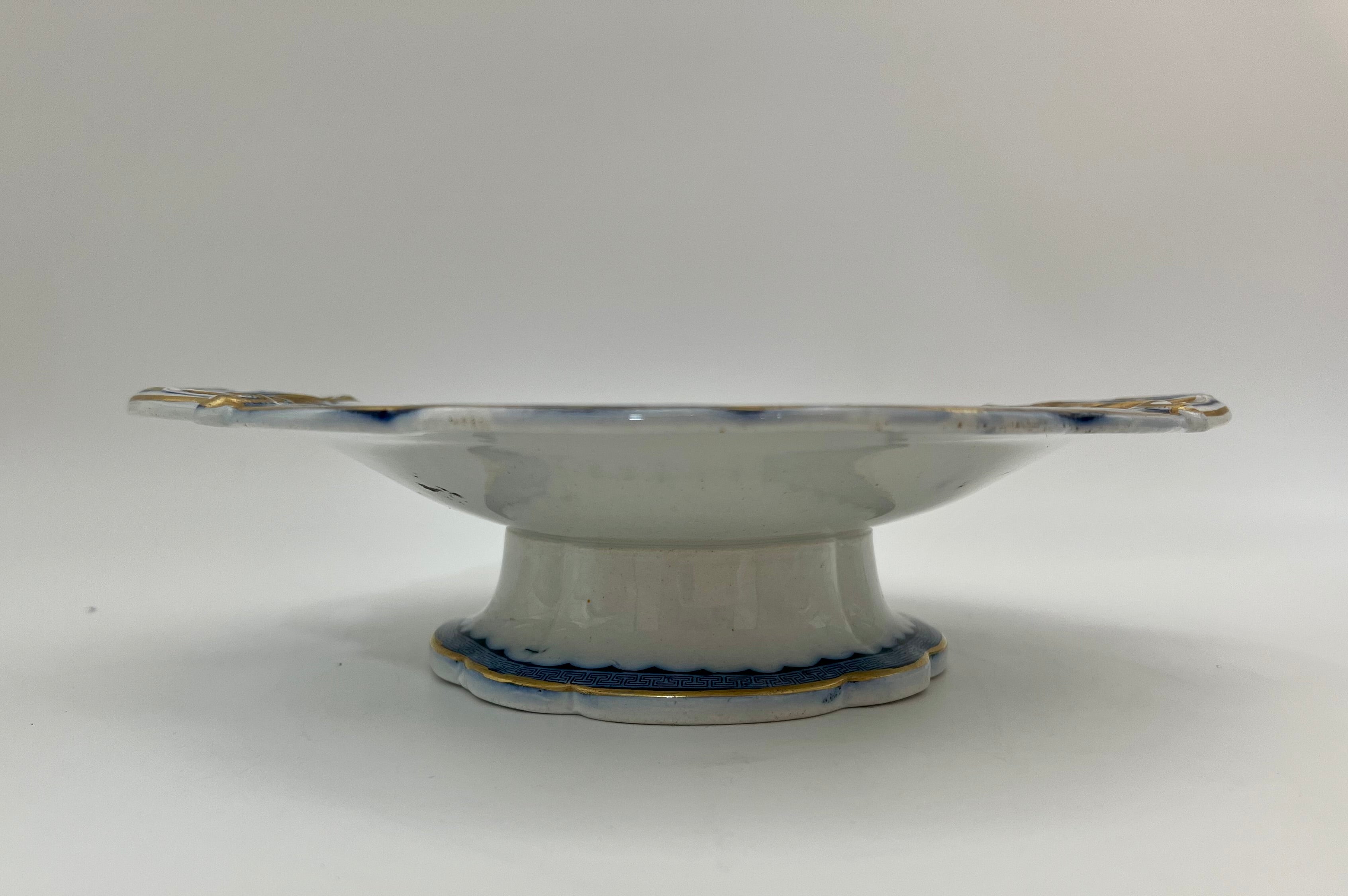 ANTIQUE HAND-PAINTED PORCELAIN COMPOTE BOWL WITH HANDLES | FLORAL CHINOISERIE PEDESTAL DISH | C. 1880–1910