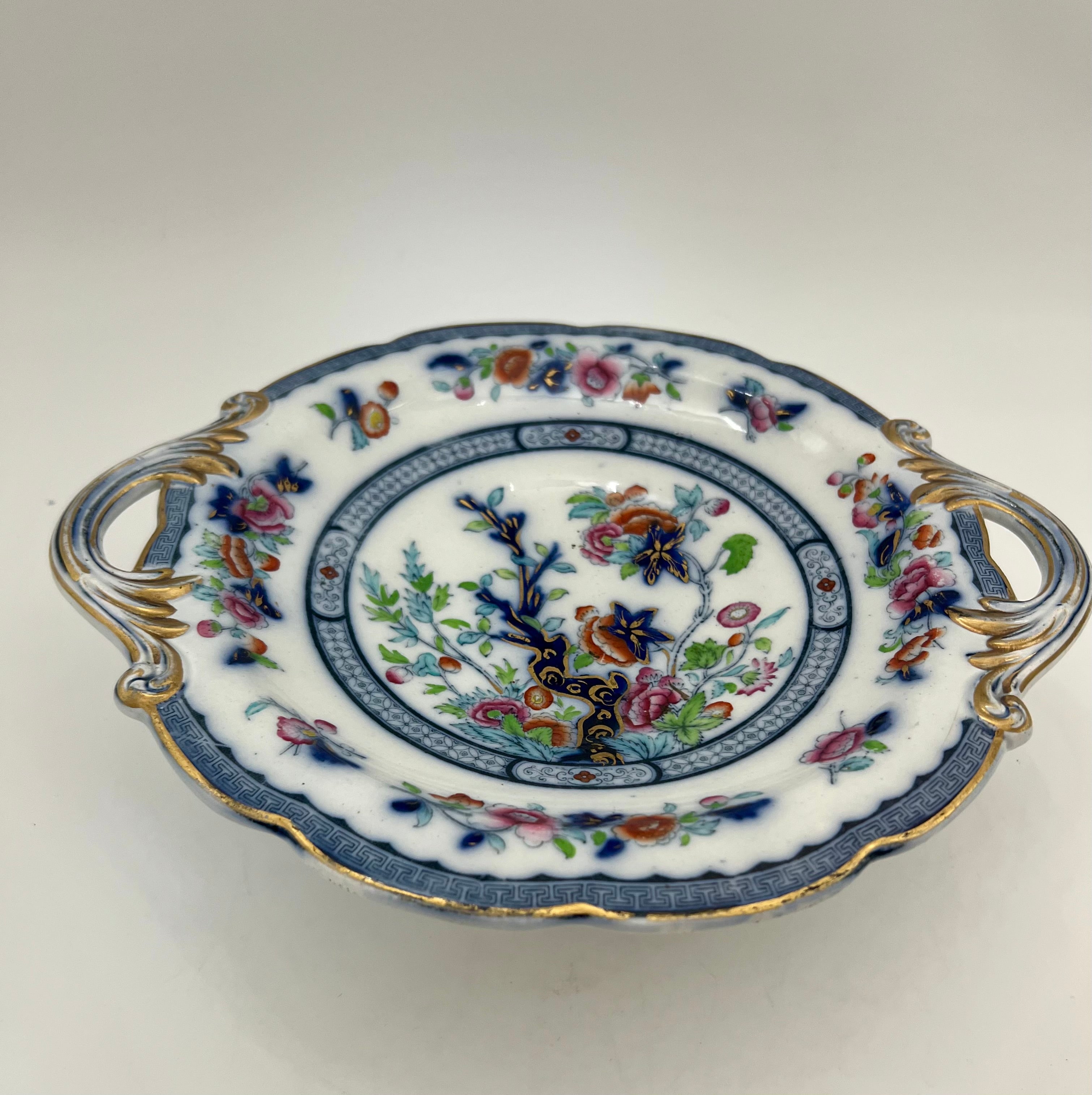 ANTIQUE HAND-PAINTED PORCELAIN COMPOTE BOWL WITH HANDLES | FLORAL CHINOISERIE PEDESTAL DISH | C. 1880–1910