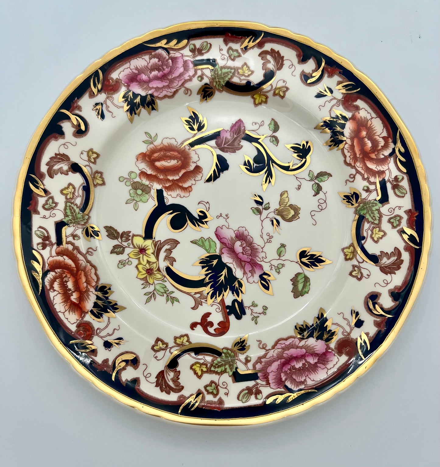 VINTAGE DISCONTINUED ENGLAND MASON'S MANDALY BLUE IRONSTONE CHINA DINNER PLATES, SET OF 3