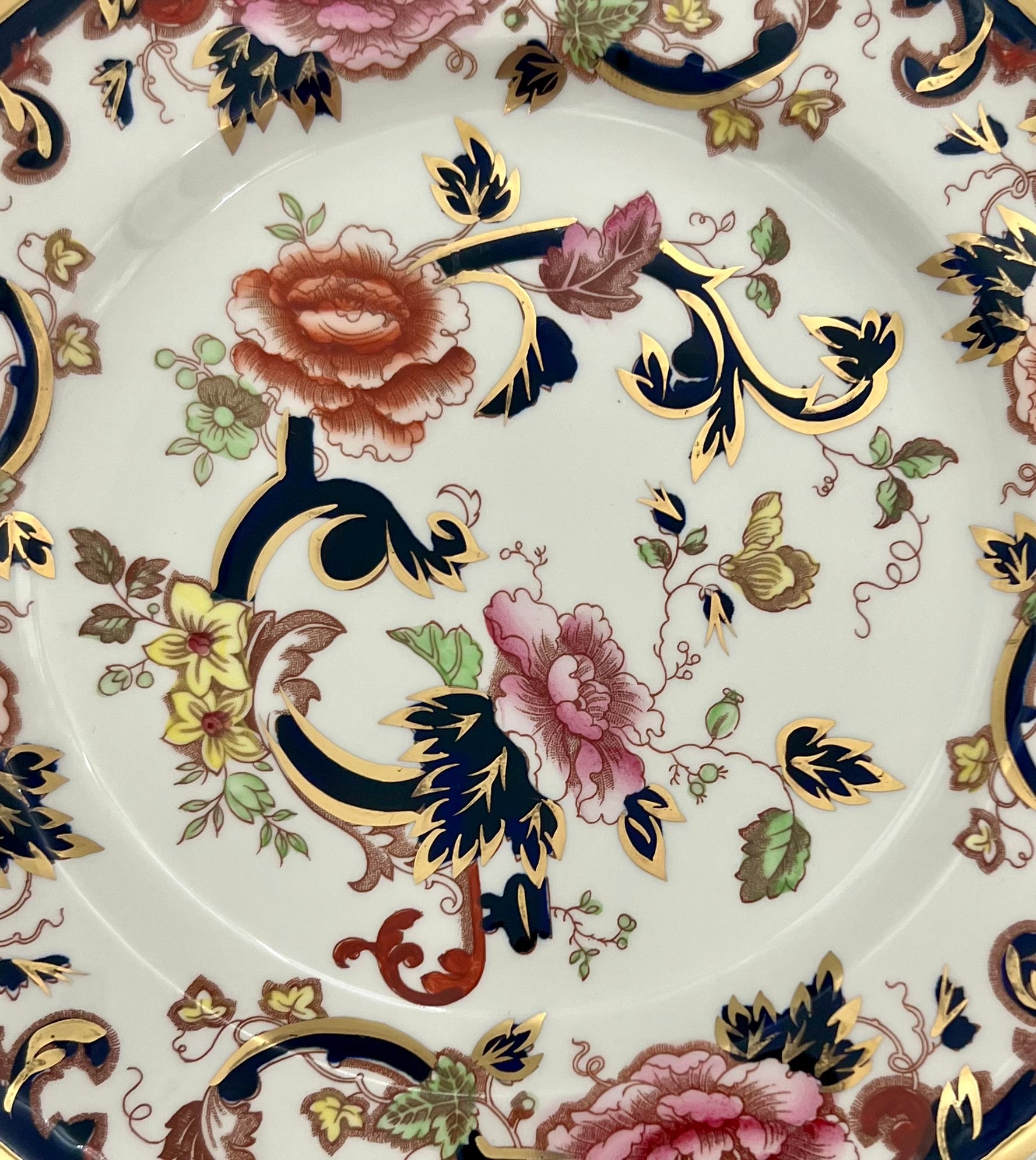 SET OF 3 MASON’S IRONSTONE MANDALAY DINNER PLATES 10.5″ | ENGLISH PRINTED & HAND PAINTED FLORAL GILT PLATES | SOLD INDIVIDUALLY OR SET