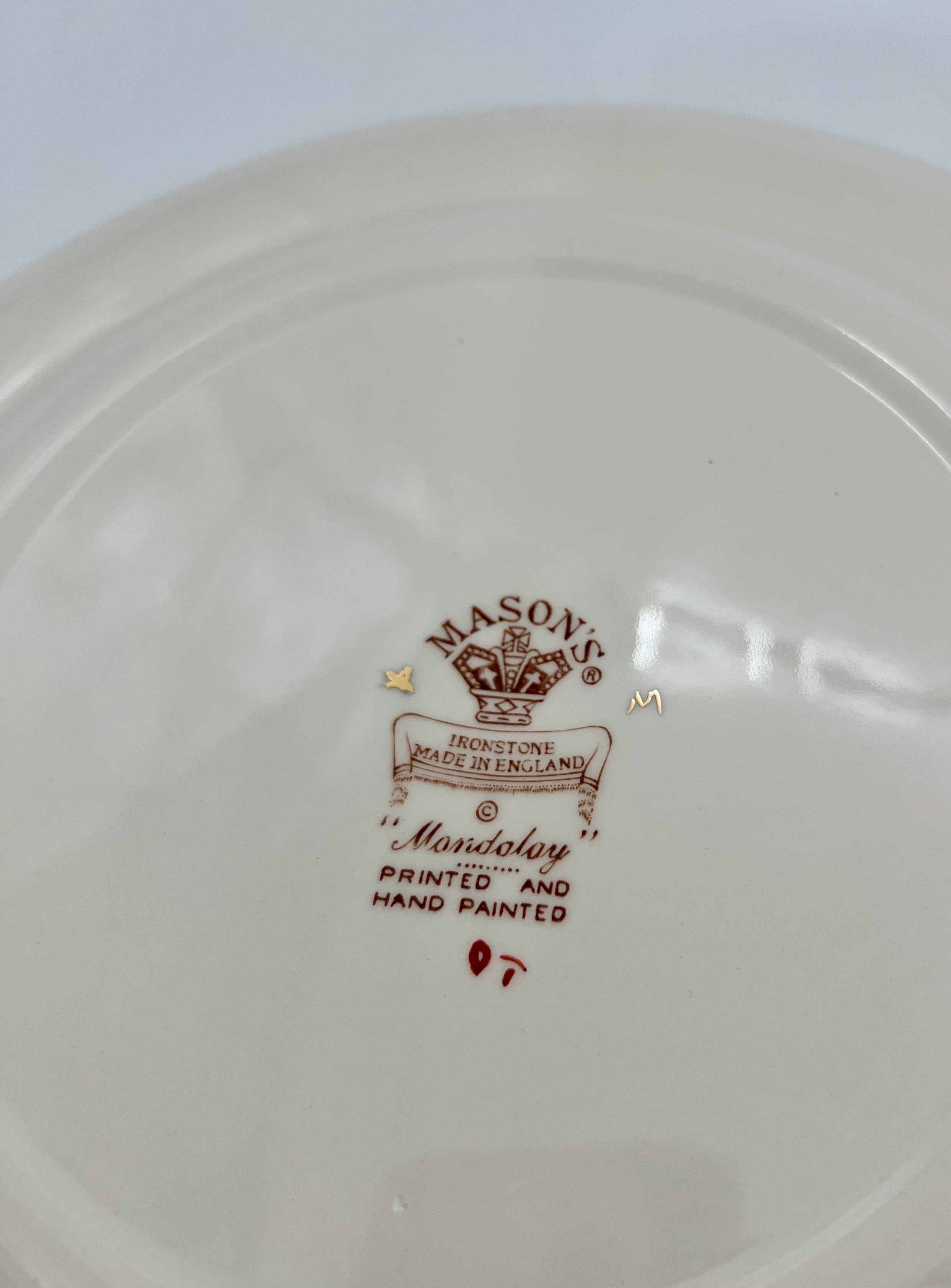 SET OF 3 MASON’S IRONSTONE MANDALAY DINNER PLATES 10.5″ | ENGLISH PRINTED & HAND PAINTED FLORAL GILT PLATES | SOLD INDIVIDUALLY OR SET
