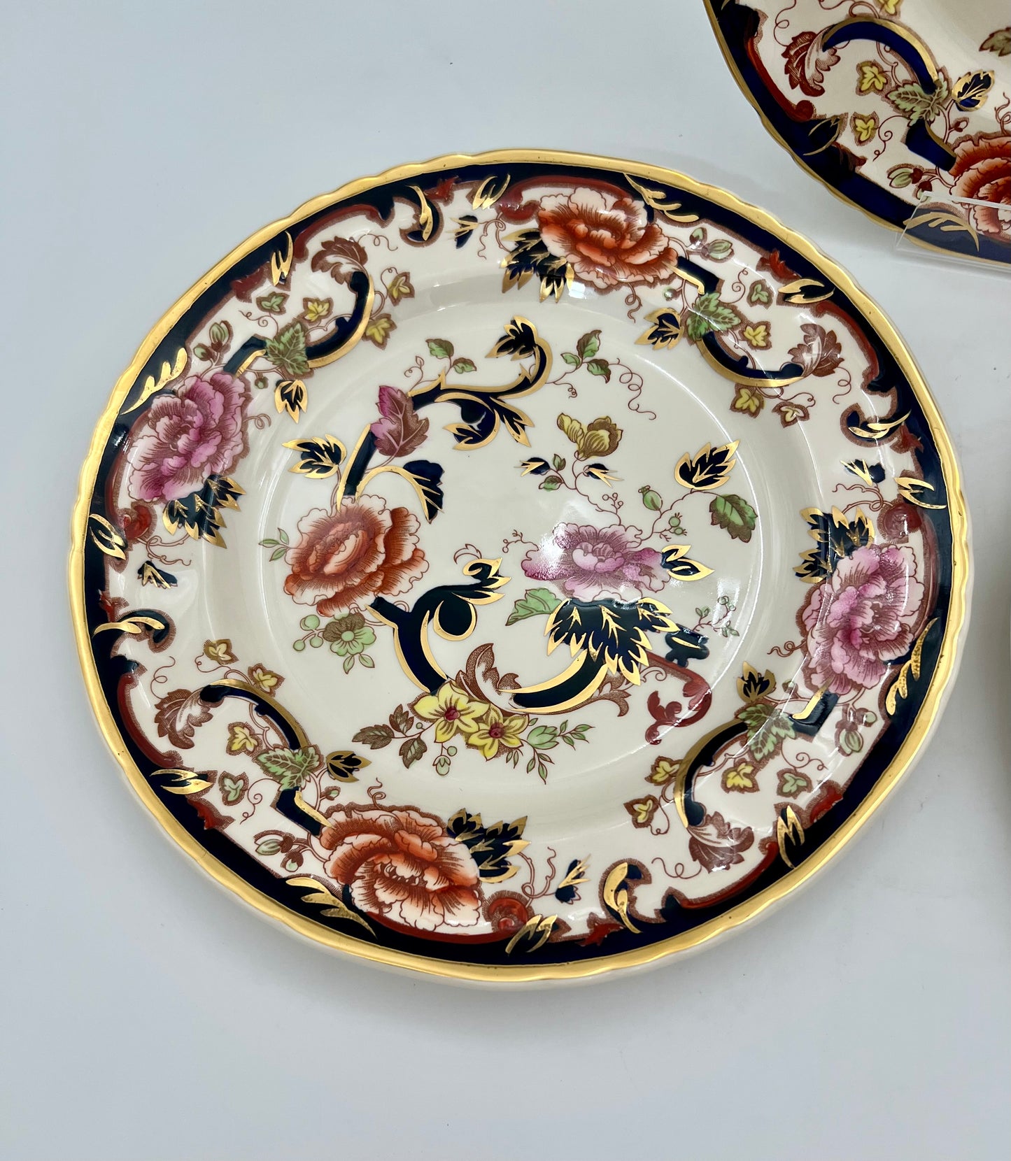 VINTAGE DISCONTINUED ENGLAND MASON'S MANDALY BLUE IRONSTONE CHINA DINNER PLATES, SET OF 3