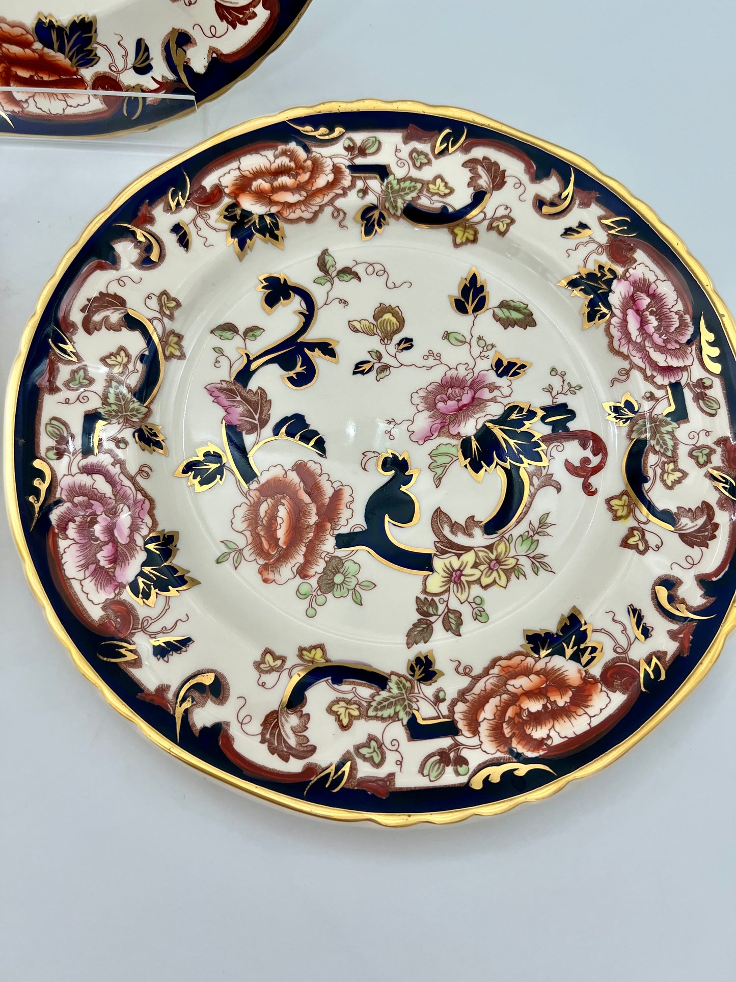 VINTAGE DISCONTINUED ENGLAND MASON'S MANDALY BLUE IRONSTONE CHINA DINNER PLATES, SET OF 3