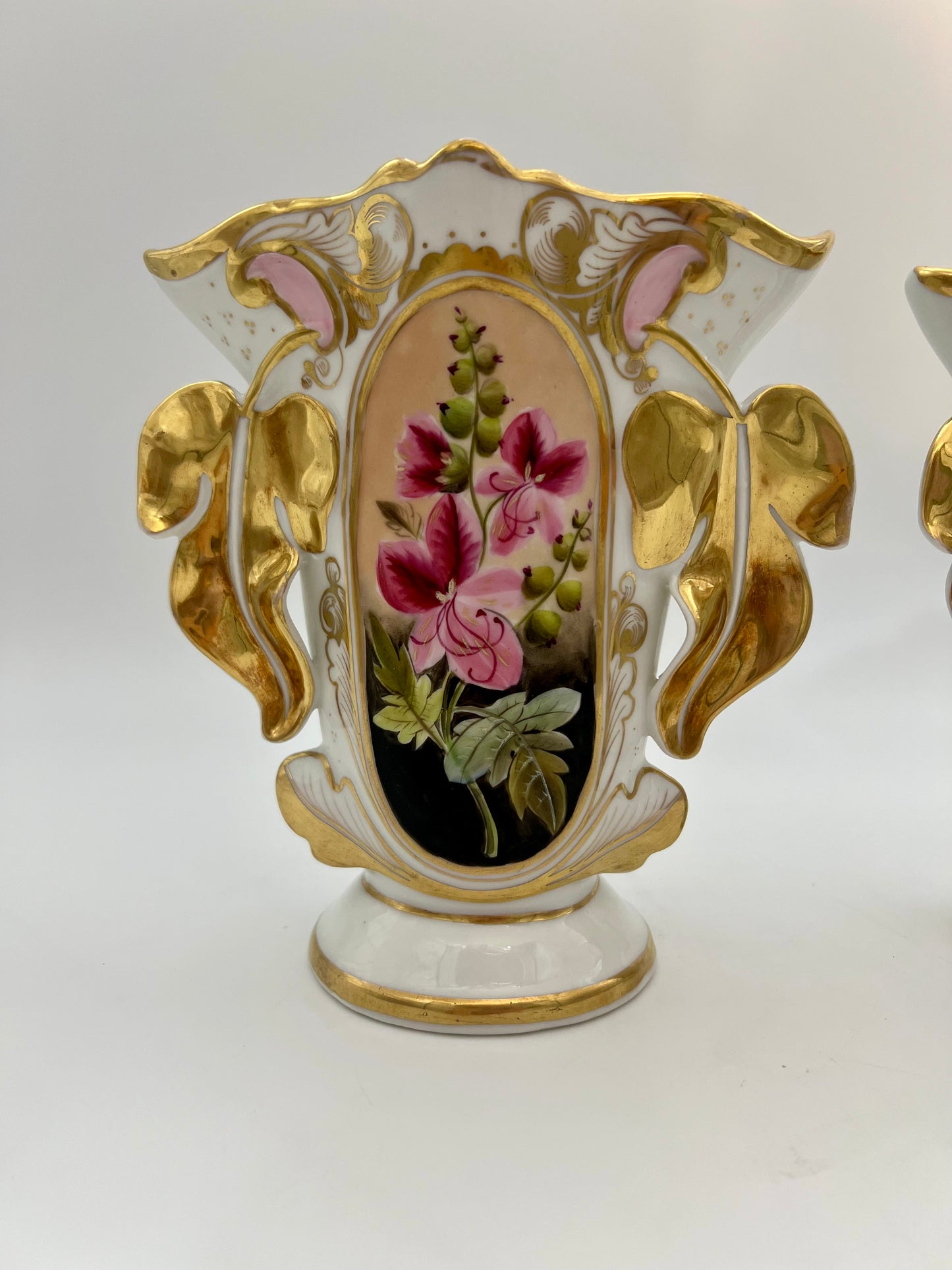 PAIR OF ANTIQUE OLD PARIS PORCELAIN FLORAL VASES, CIRCA 1800s