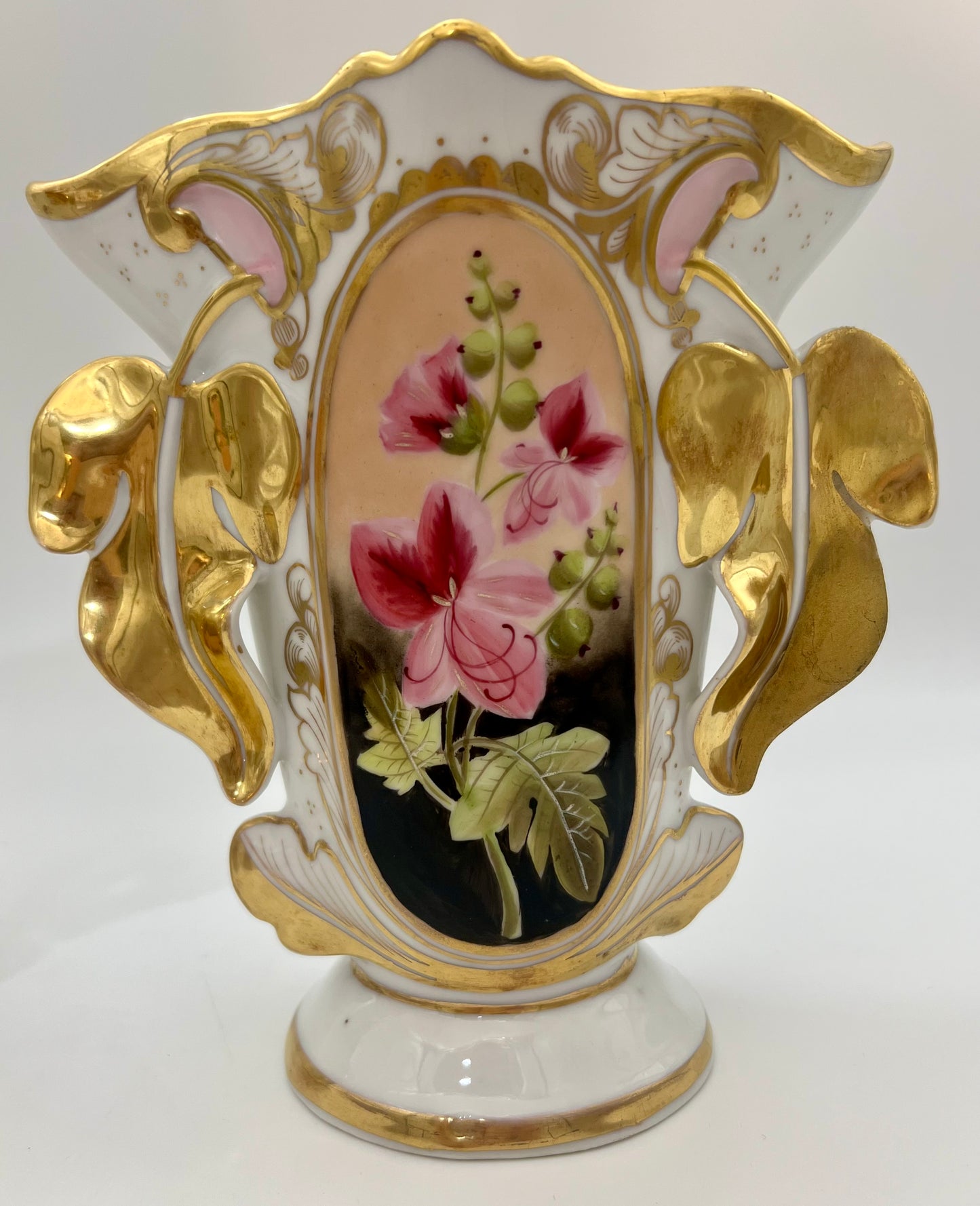 PAIR OF ANTIQUE OLD PARIS PORCELAIN FLORAL VASES, CIRCA 1800s