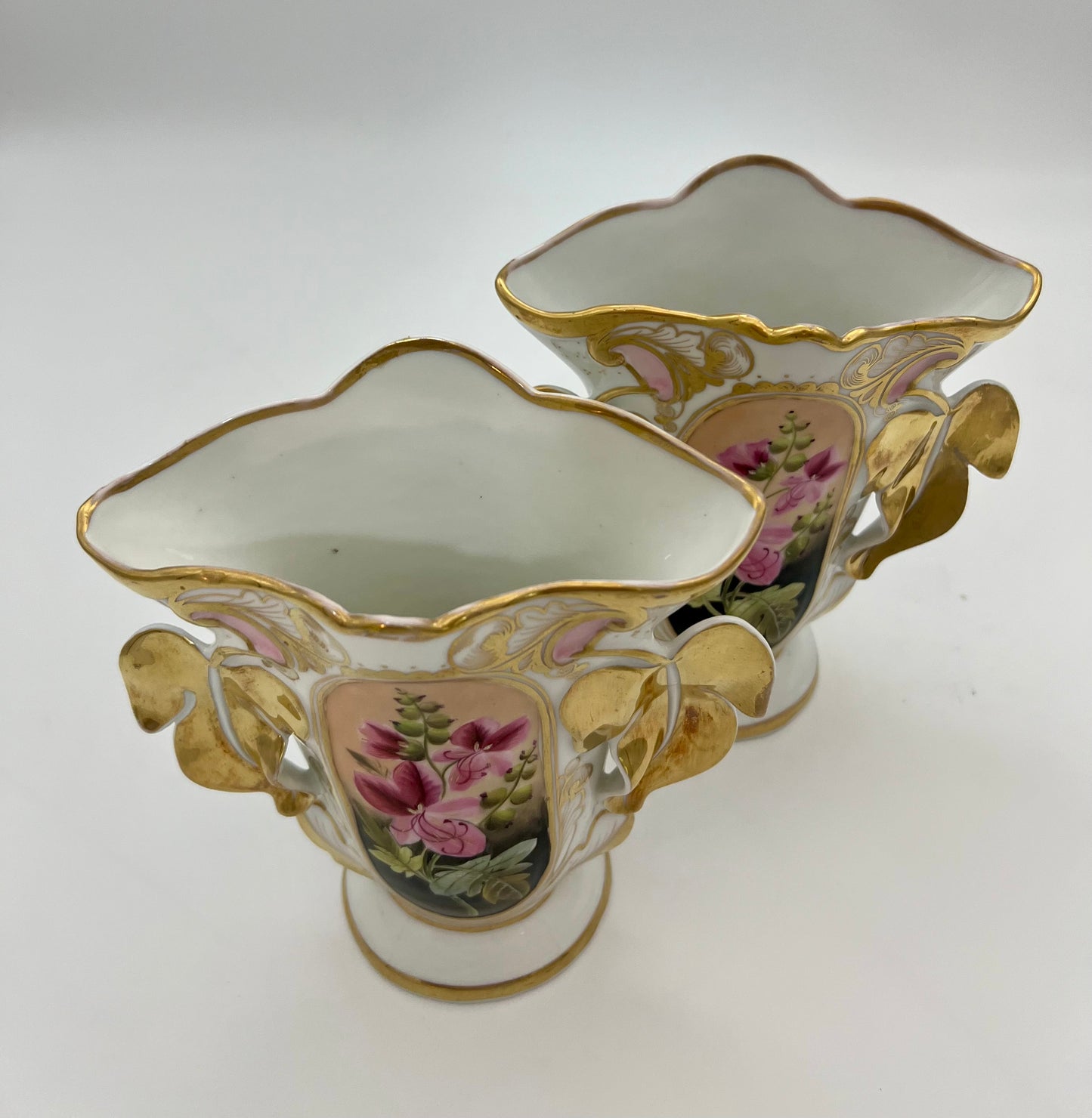 PAIR OF ANTIQUE OLD PARIS PORCELAIN FLORAL VASES, CIRCA 1800s