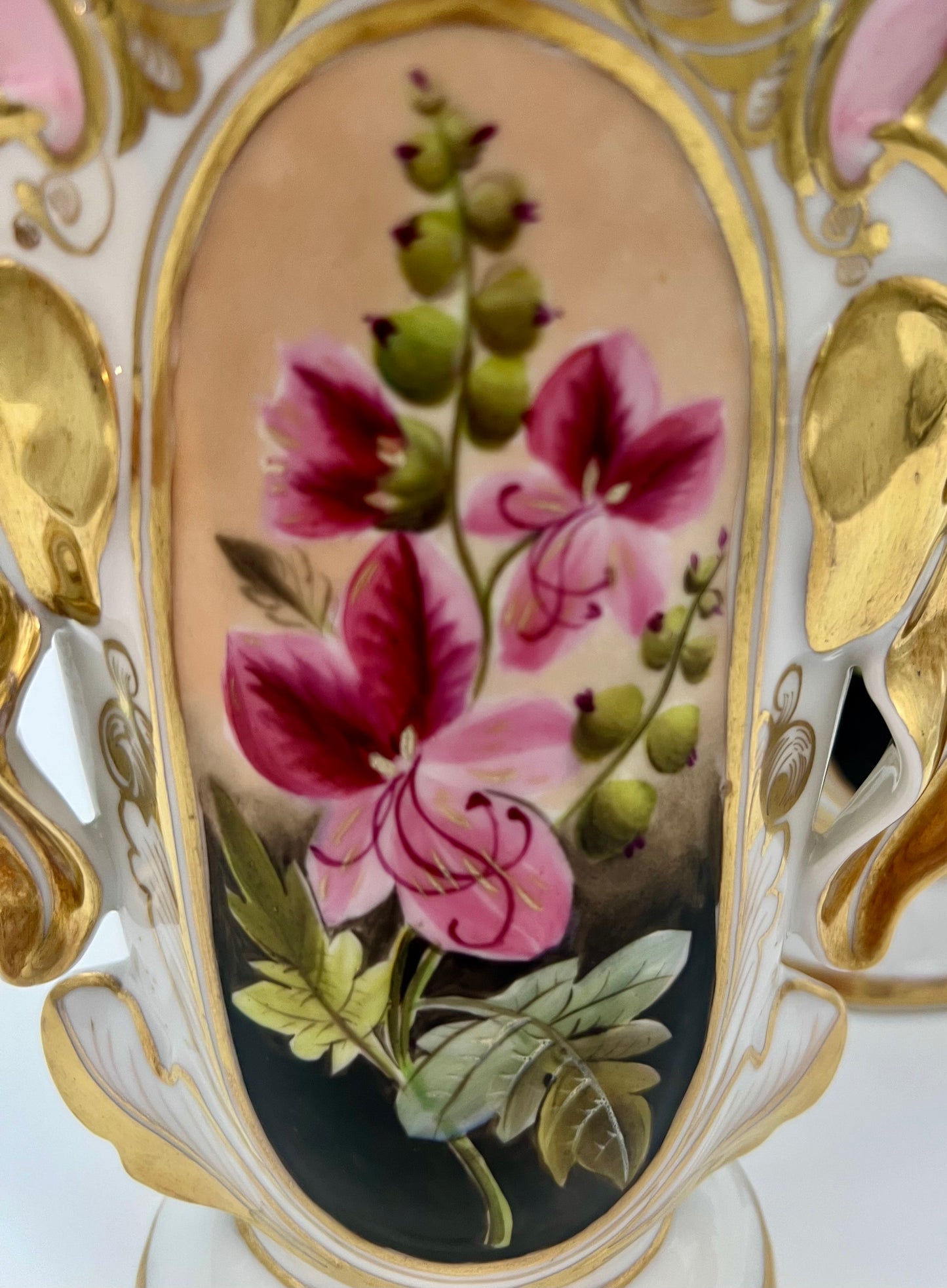 PAIR OF ANTIQUE OLD PARIS PORCELAIN FLORAL VASES, CIRCA 1800s