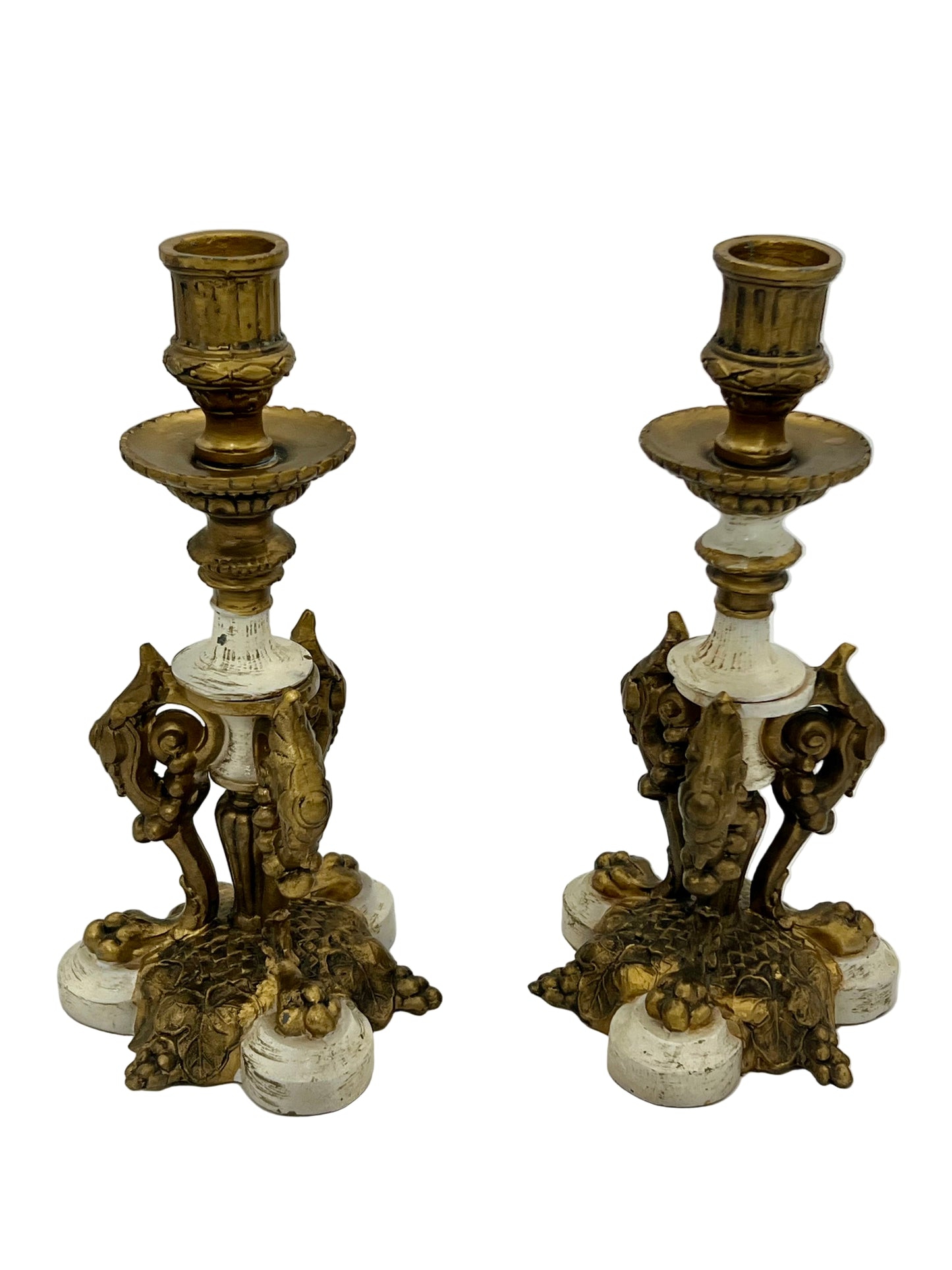 VINTAGE PAIR OF HOLLYWOOD REGENCY NEOCLASSICAL CANDLESTICK HOLDERS