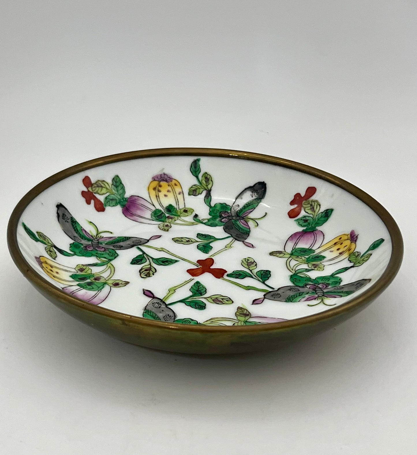 MID-CENTURY BRASS AND PORCELAIN BUTTERFLY DISH