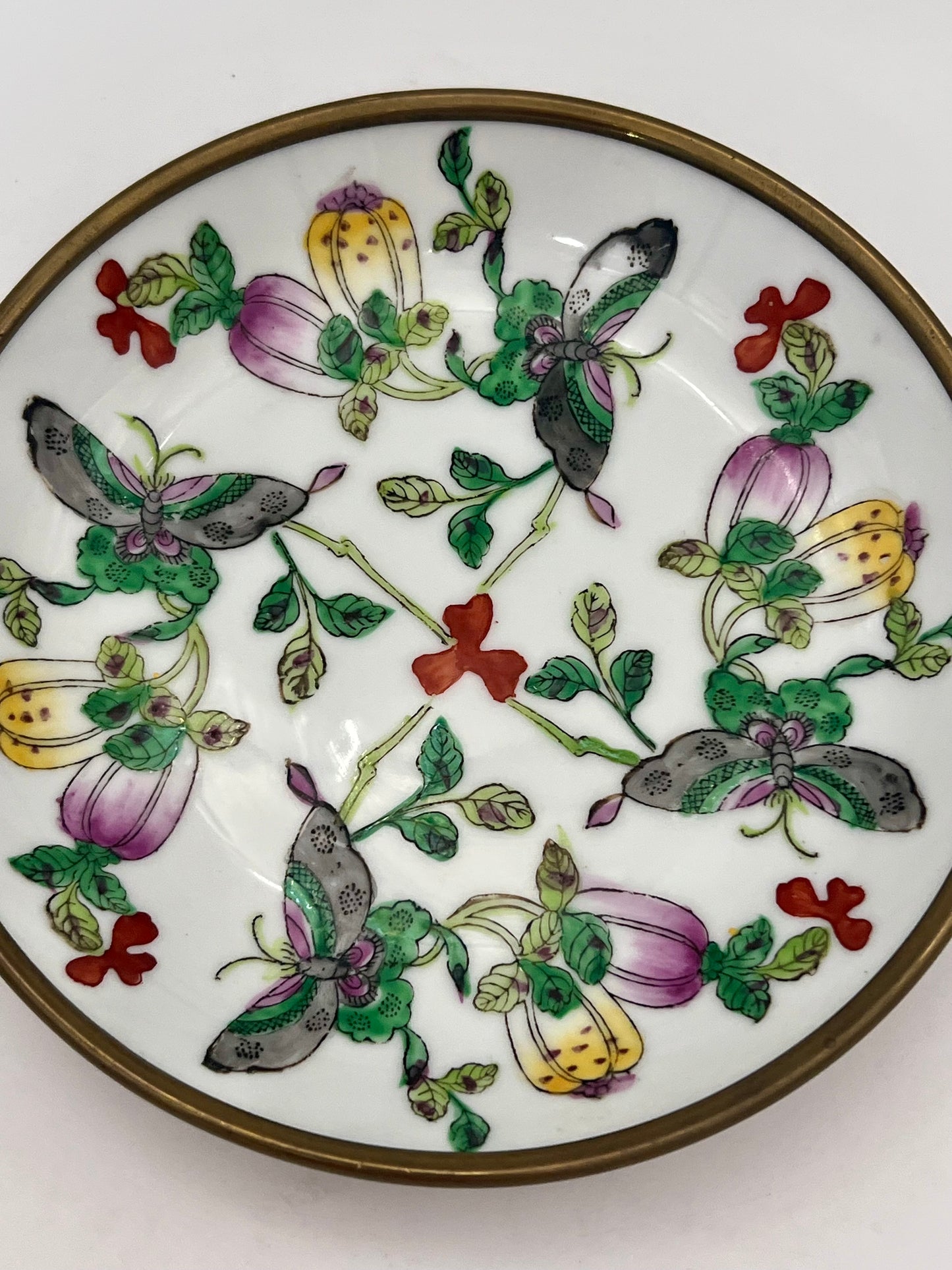 MID-CENTURY BRASS AND PORCELAIN BUTTERFLY DISH