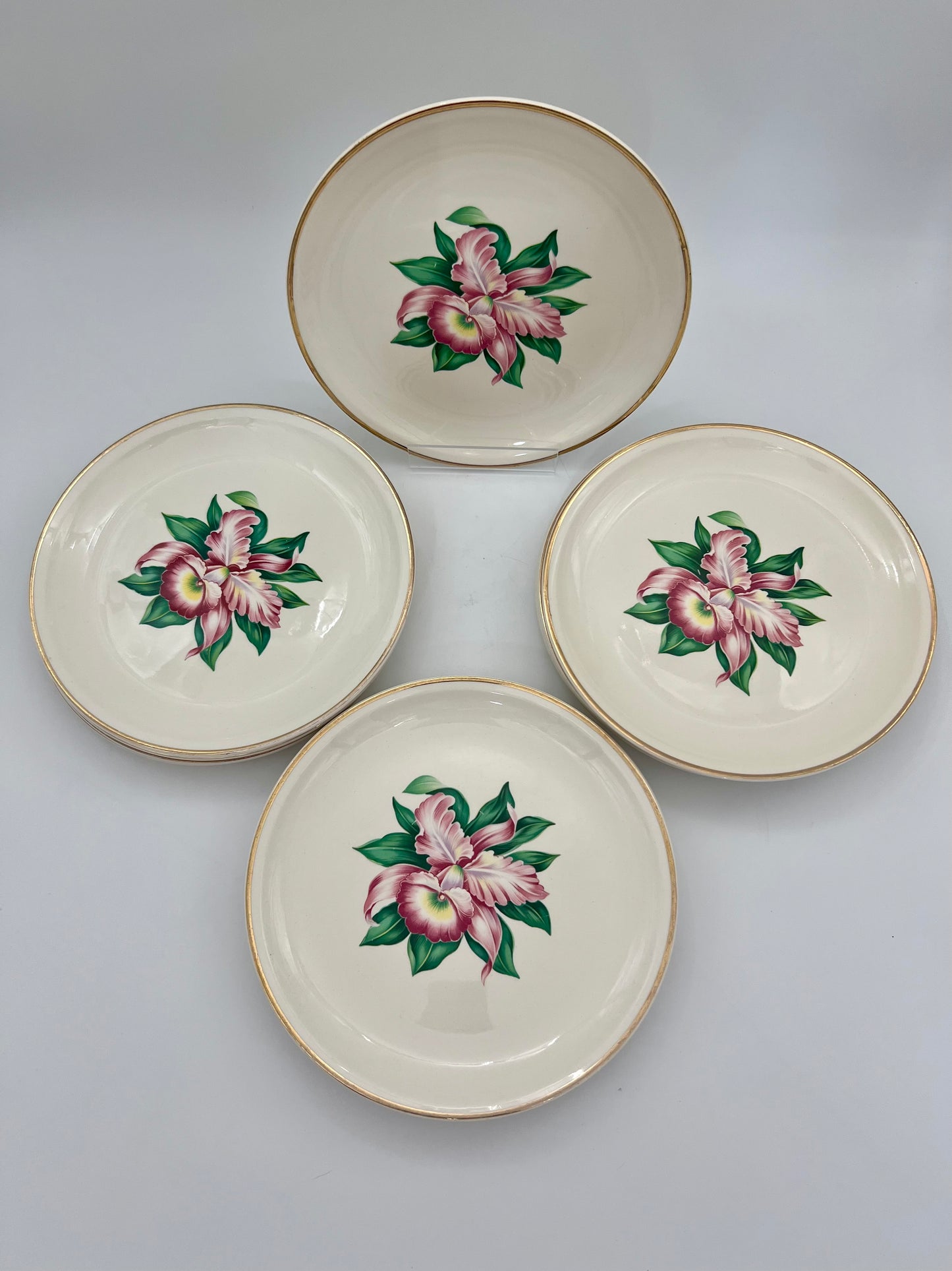 MID-CENTURY MODERN ORCHID 22 K GOLD DINNER PLATES, SET OF 12