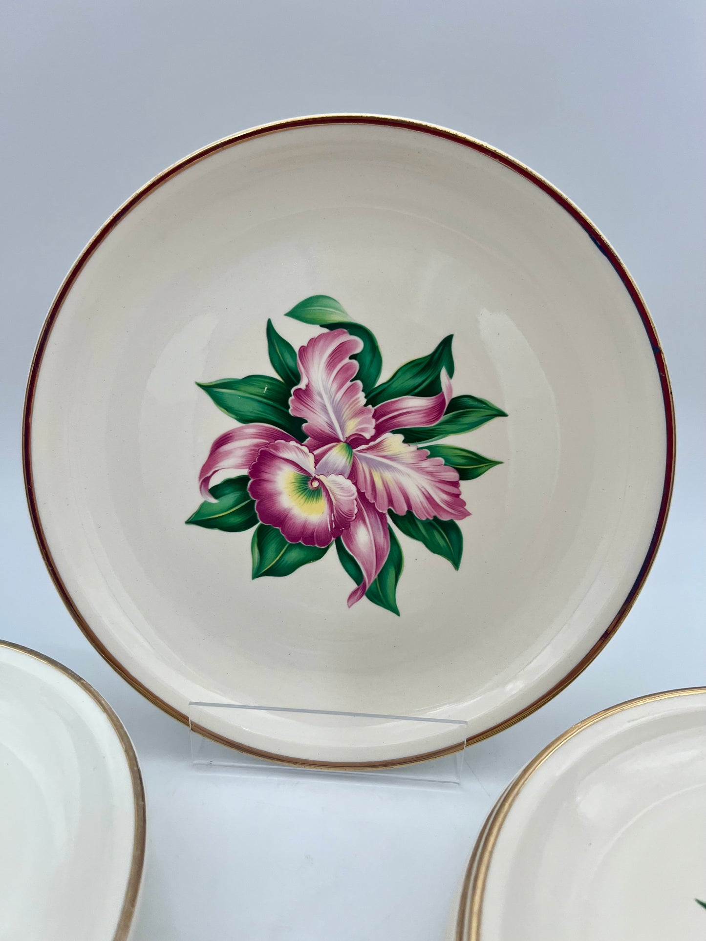 MID-CENTURY MODERN ORCHID 22 K GOLD DINNER PLATES, SET OF 12