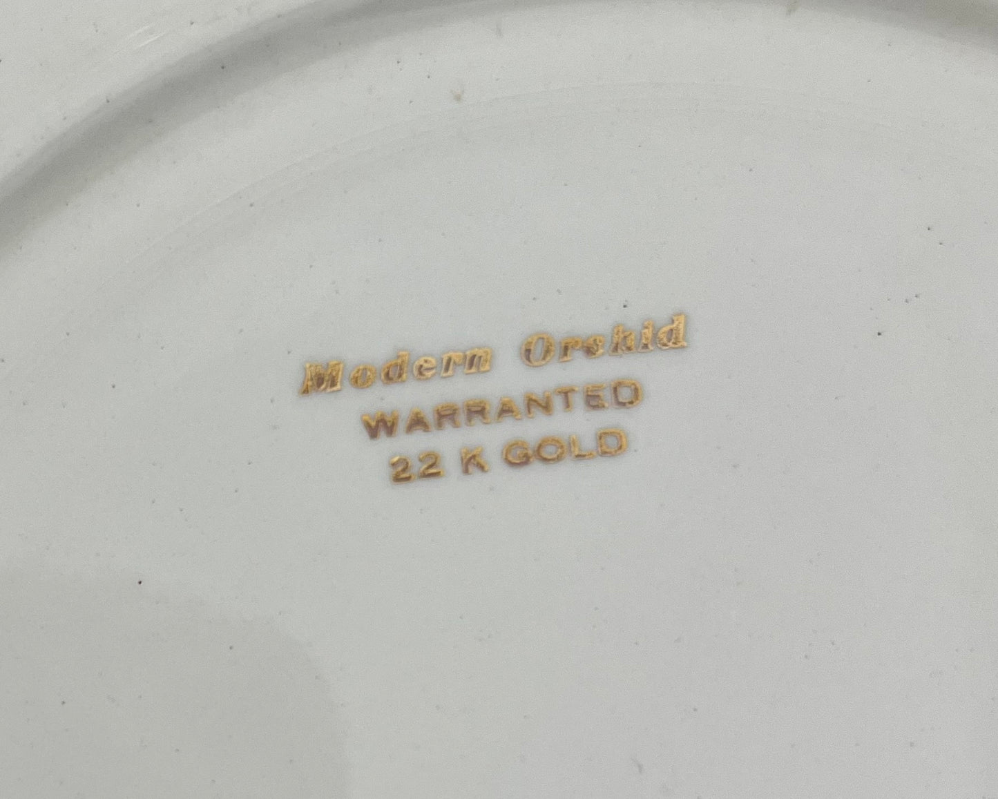 MID-CENTURY MODERN ORCHID 22 K GOLD DINNER PLATES, SET OF 12