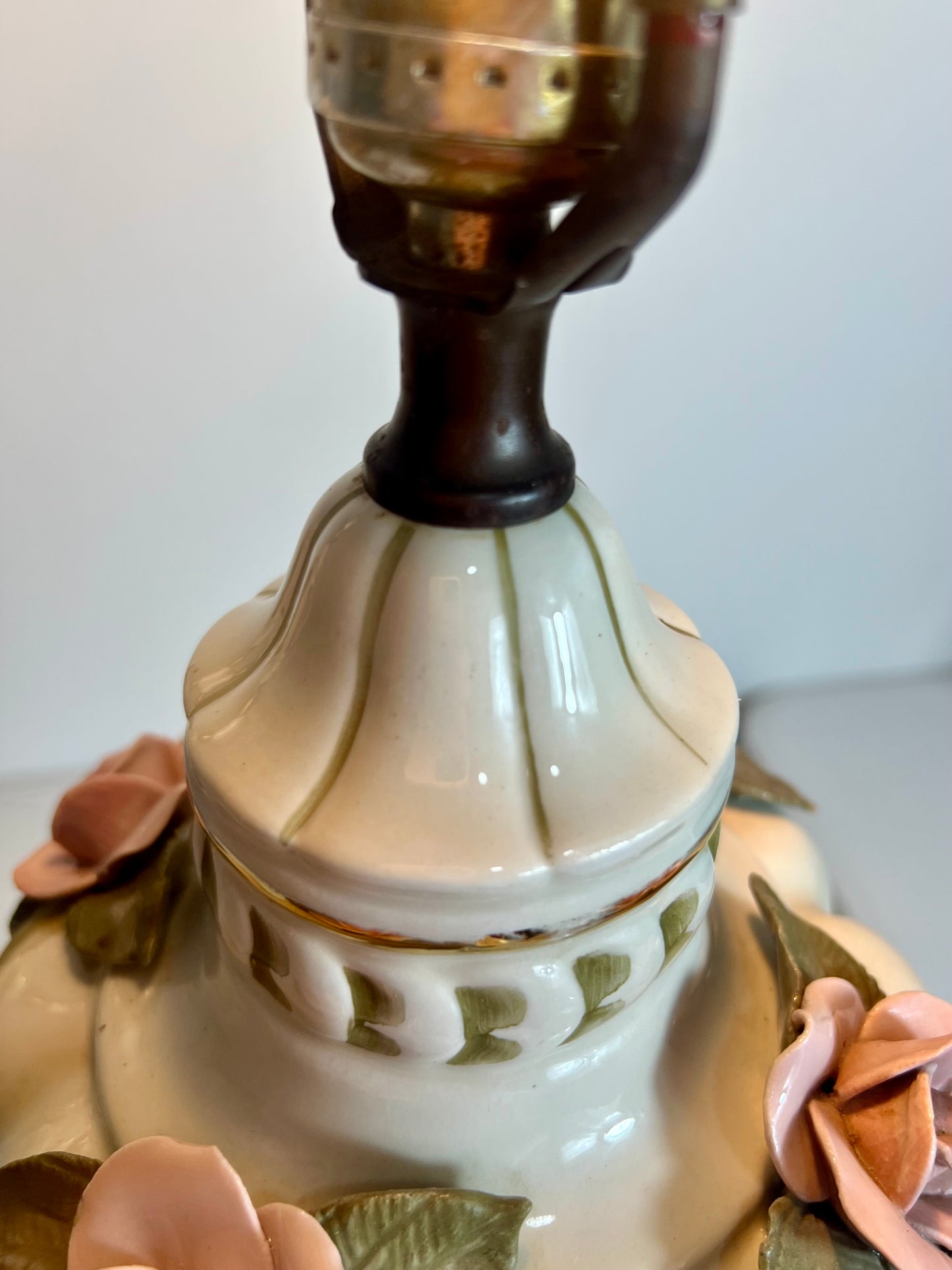 PAIR OF MIDCENTURY FRENCH PORCELAIN ROSE LAMPS