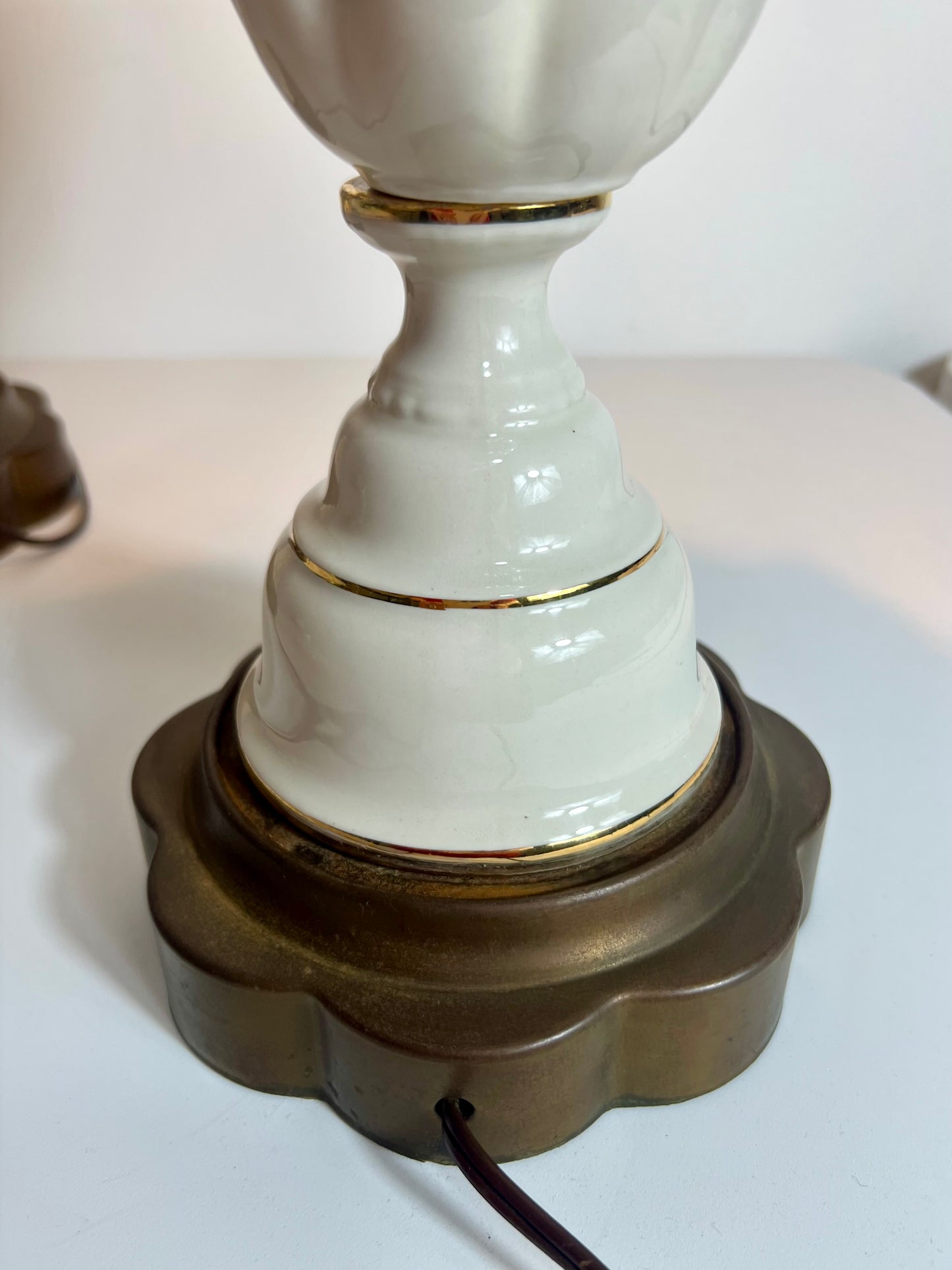 PAIR OF MIDCENTURY FRENCH PORCELAIN ROSE LAMPS