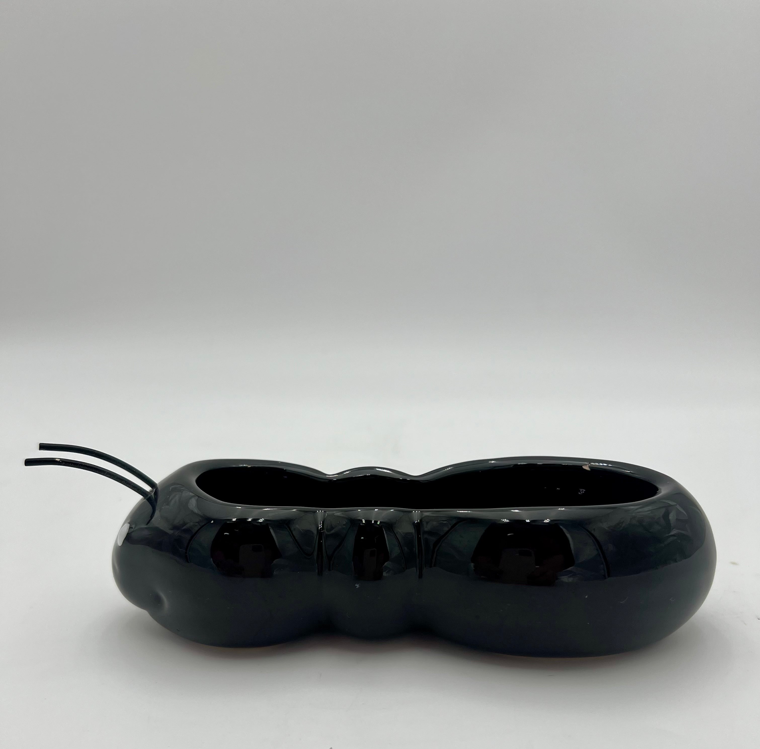 VINTAGE BOSTON WAREHOUSE CATERPILLAR PLANTER | WHIMSICAL BLACK CERAMIC INSECT POT | MODERN NOVELTY DECOR
