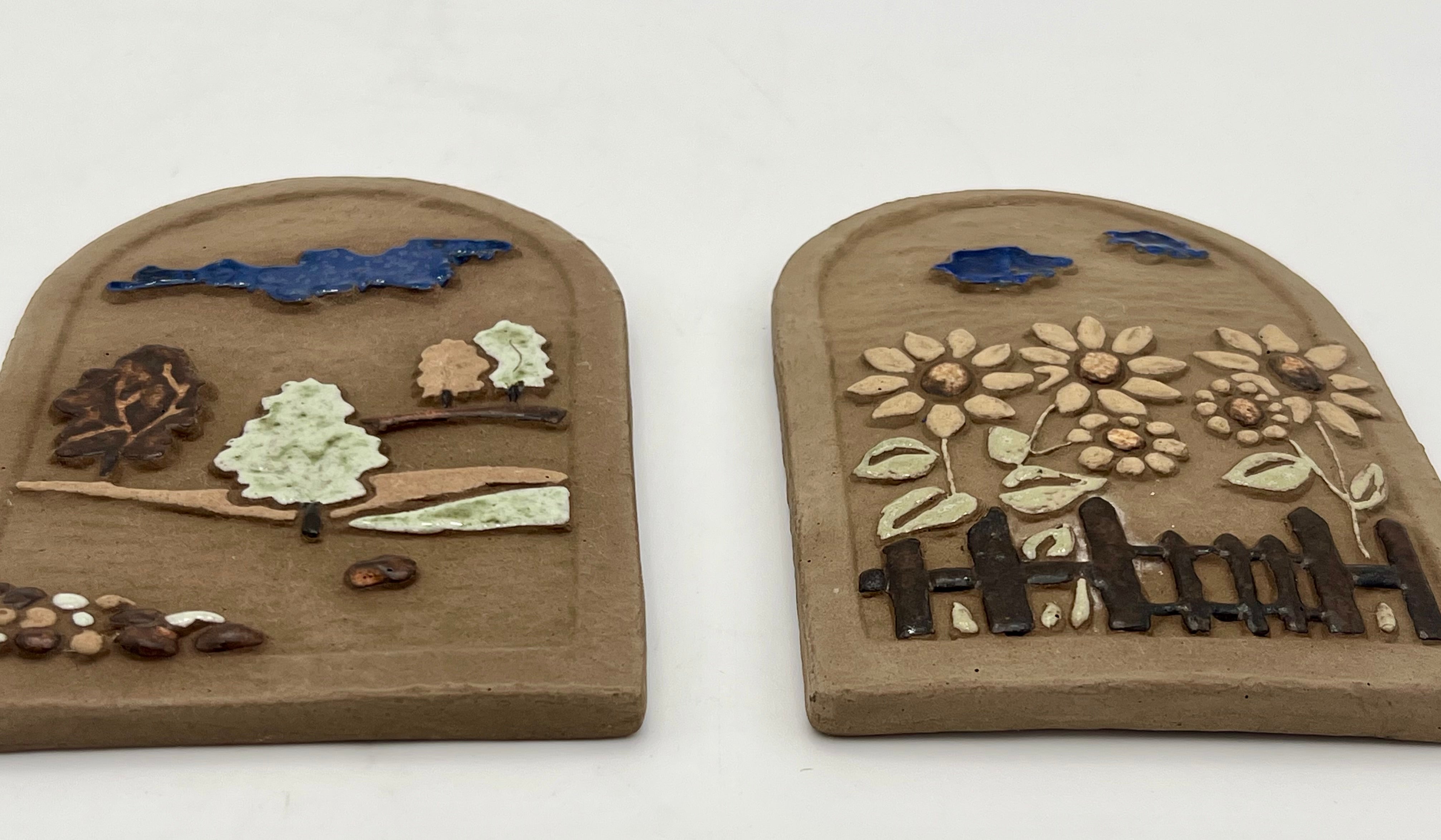VINTAGE HANDMADE STONEWARE LANDSCAPE WALL PLAQUE | FOLK ART COUNTRYSIDE SCENE | STUDIO POTTERY DECOR
