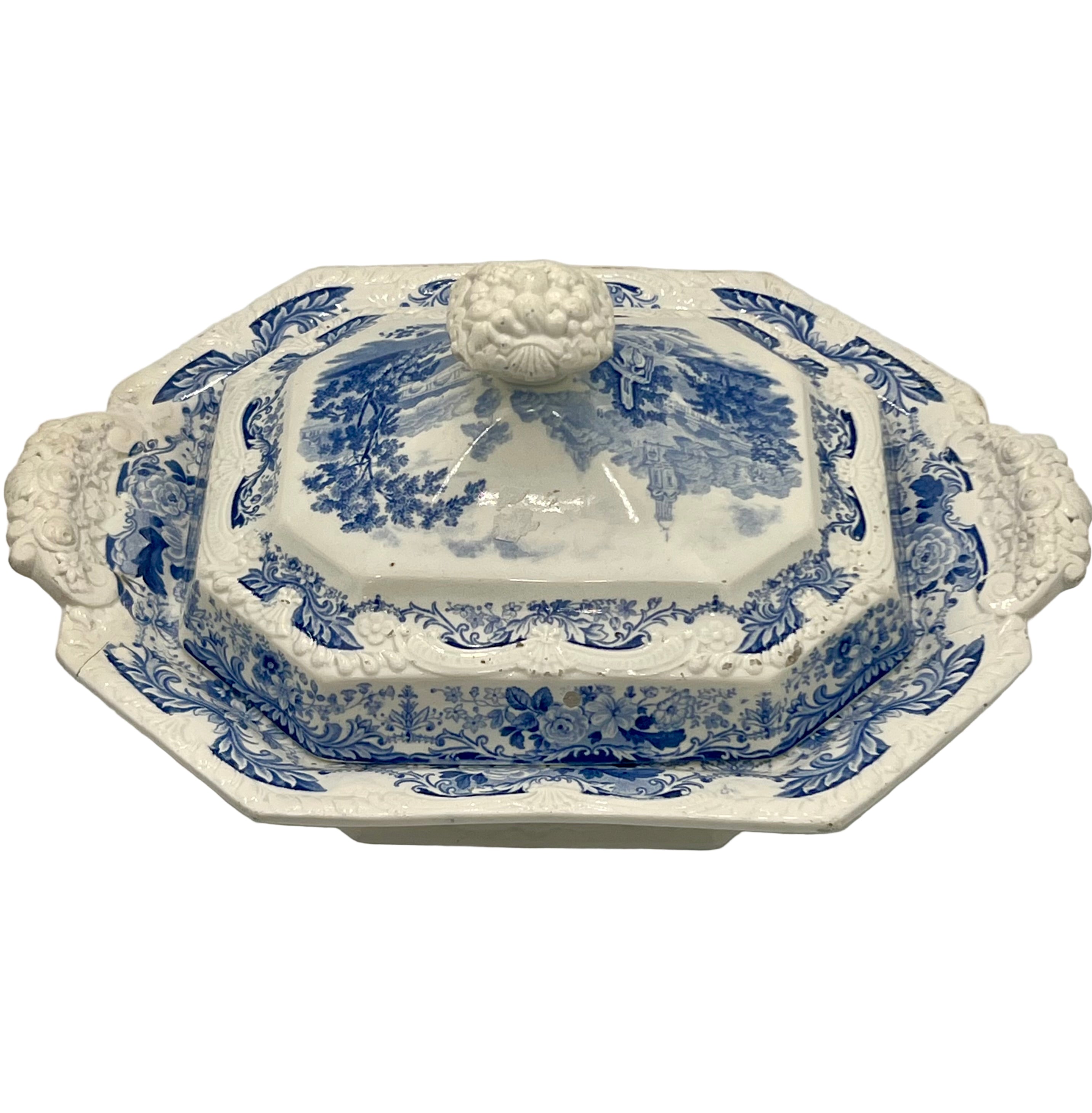 EARLY 19TH CENTURY J. & W. RIDGWAY INDIA TEMPLE STONE CHINA COVERED DISH WITH STAND c.1825–1835