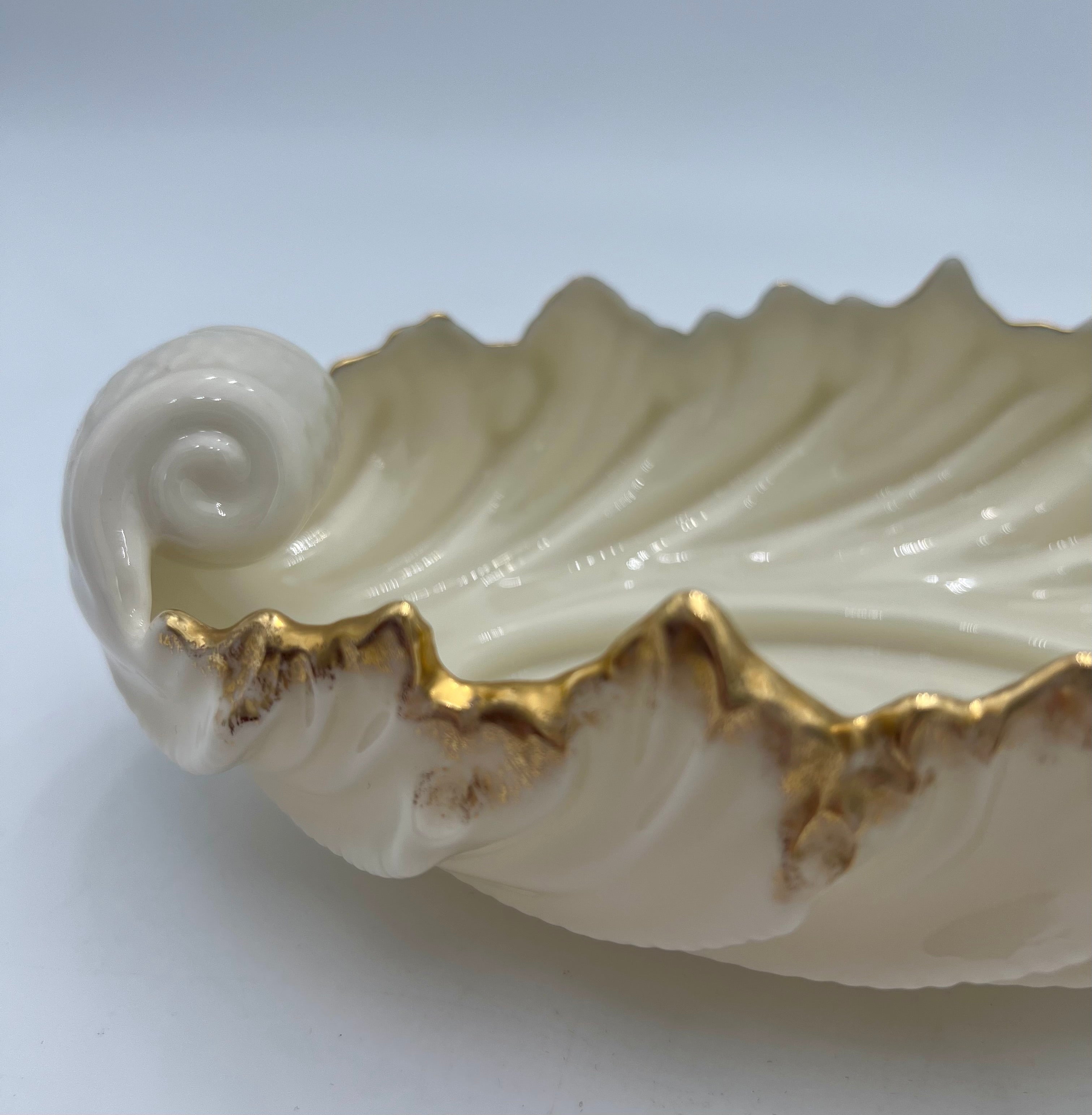 Vintage Lenox Porcelain Shell Dish with Gold Trim, Made in USA Nautilus Bowl, Hollywood Regency Ivory Catchall, 9 Inch