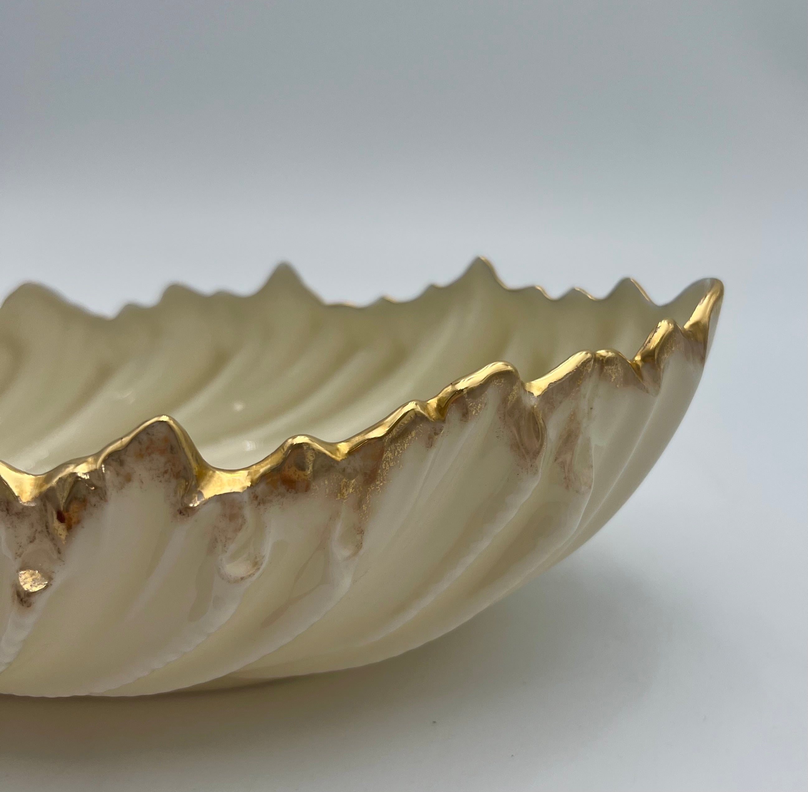 Vintage Lenox Porcelain Shell Dish with Gold Trim, Made in USA Nautilus Bowl, Hollywood Regency Ivory Catchall, 9 Inch