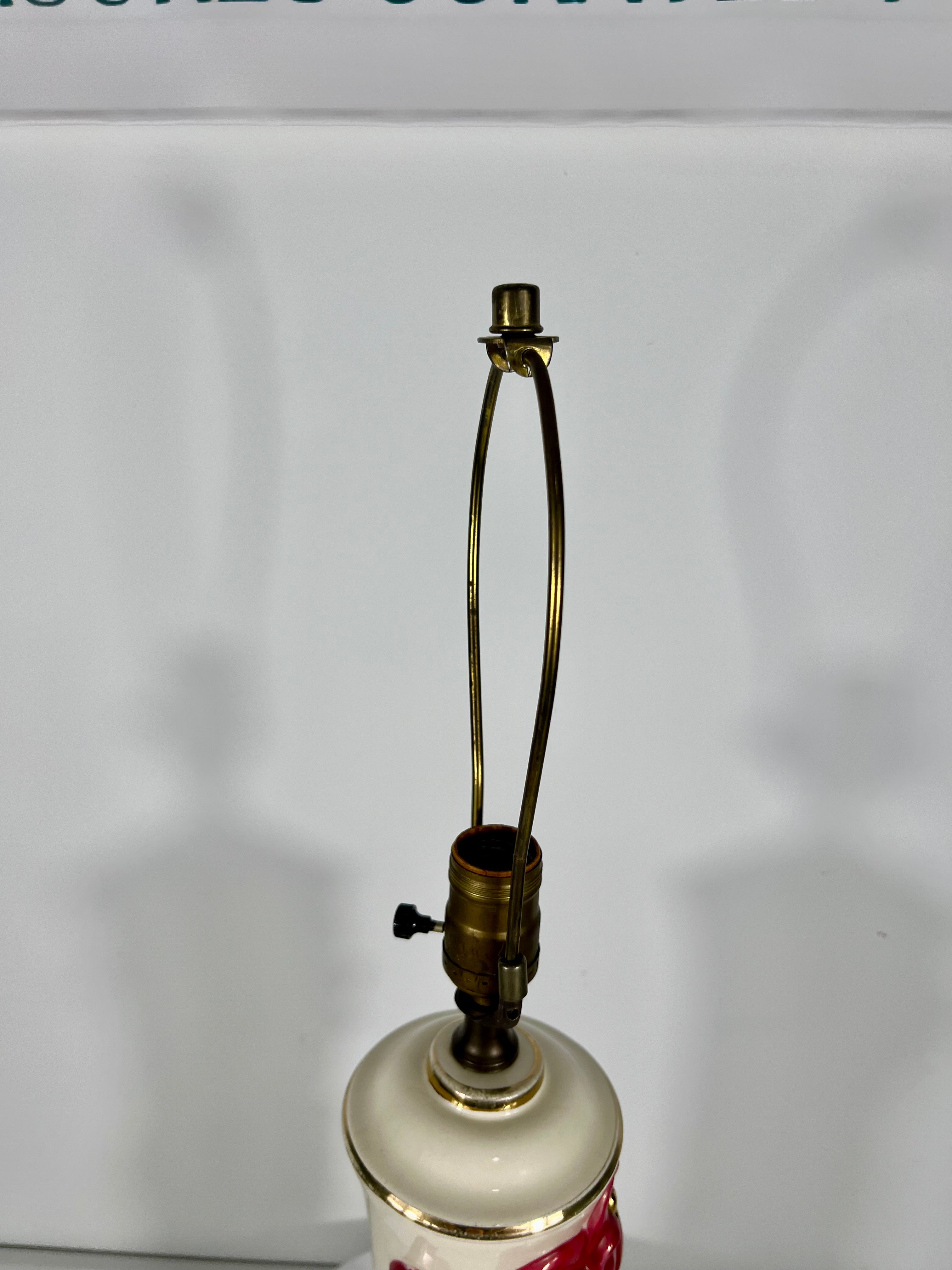 VINTAGE FLORAL CERAMIC LAMP – RED BLOOM WITH GOLDEN TOUCHES