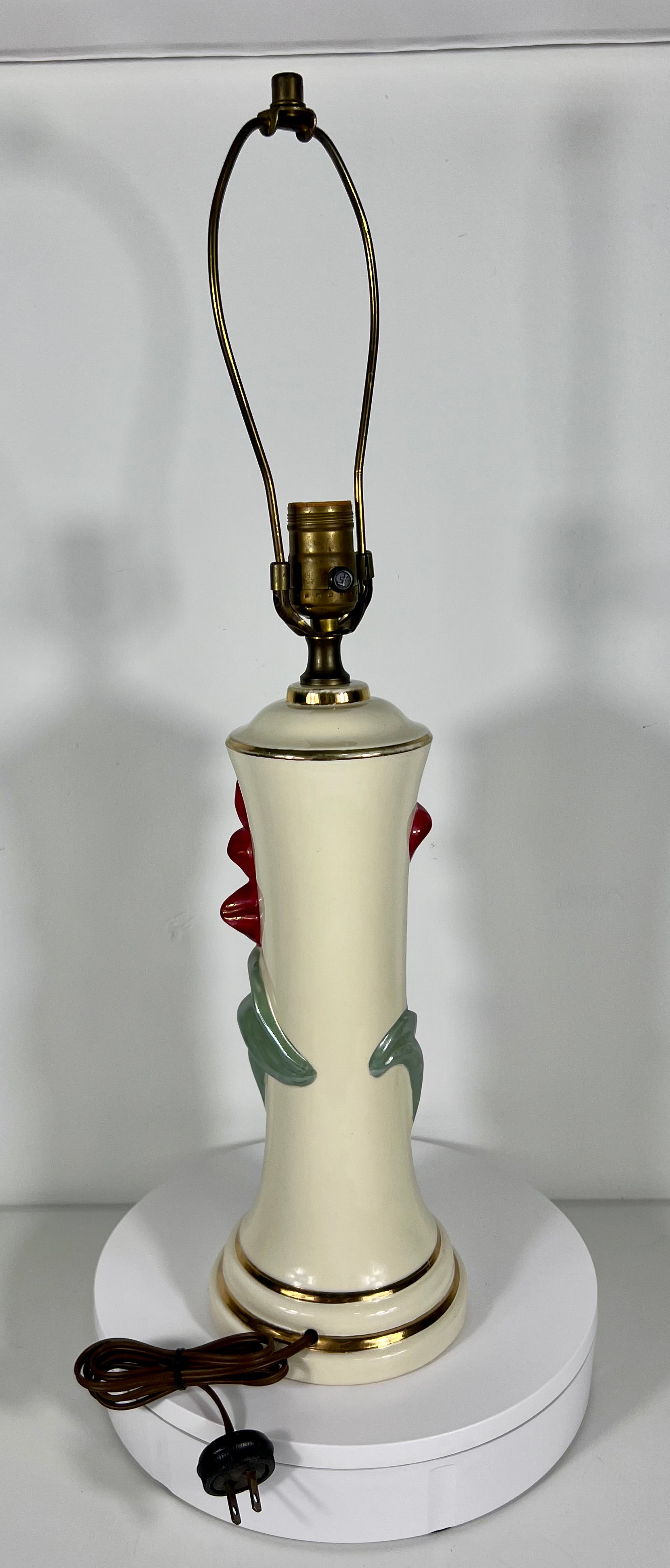 VINTAGE FLORAL CERAMIC LAMP – RED BLOOM WITH GOLDEN TOUCHES