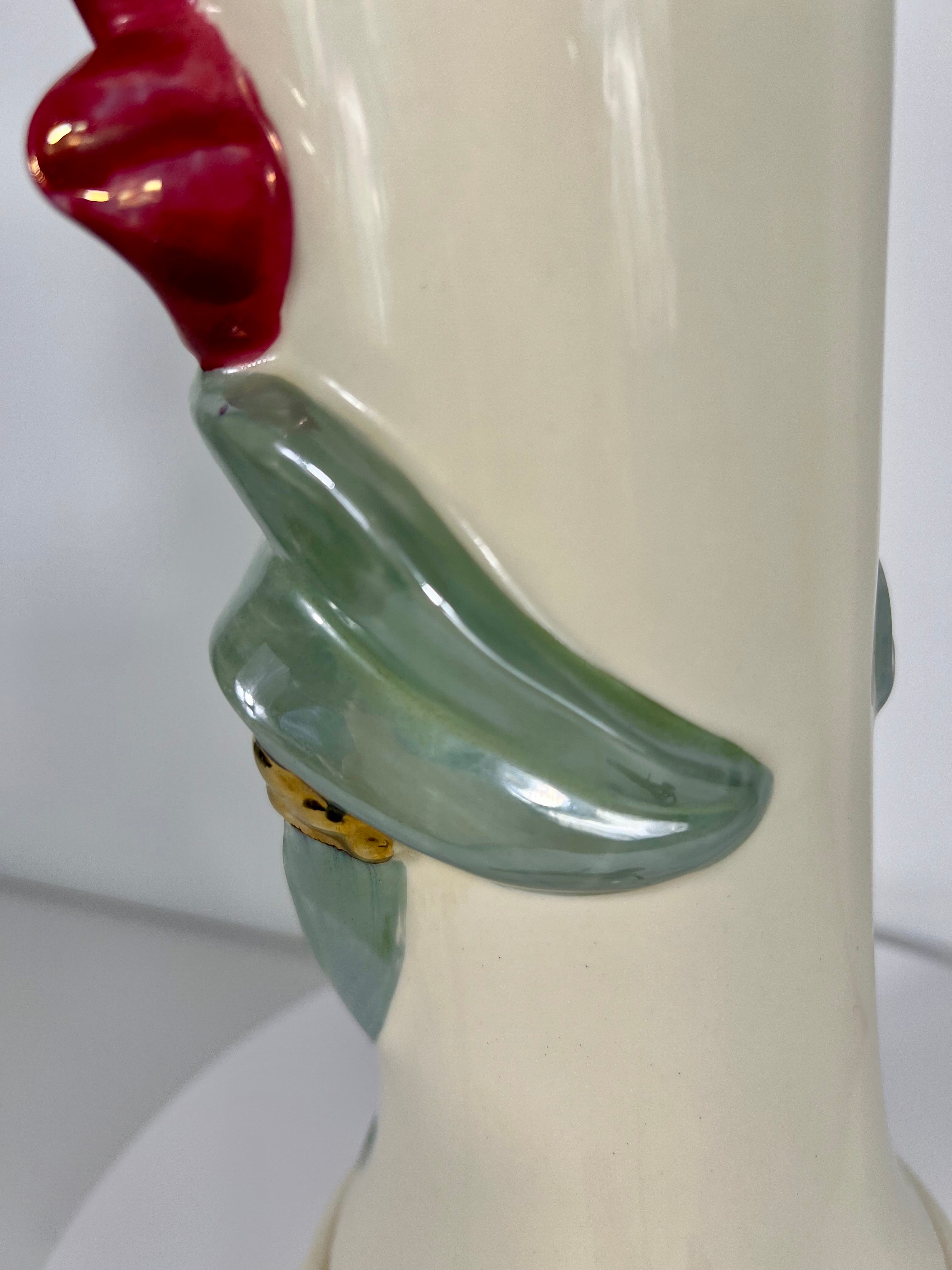VINTAGE FLORAL CERAMIC LAMP – RED BLOOM WITH GOLDEN TOUCHES