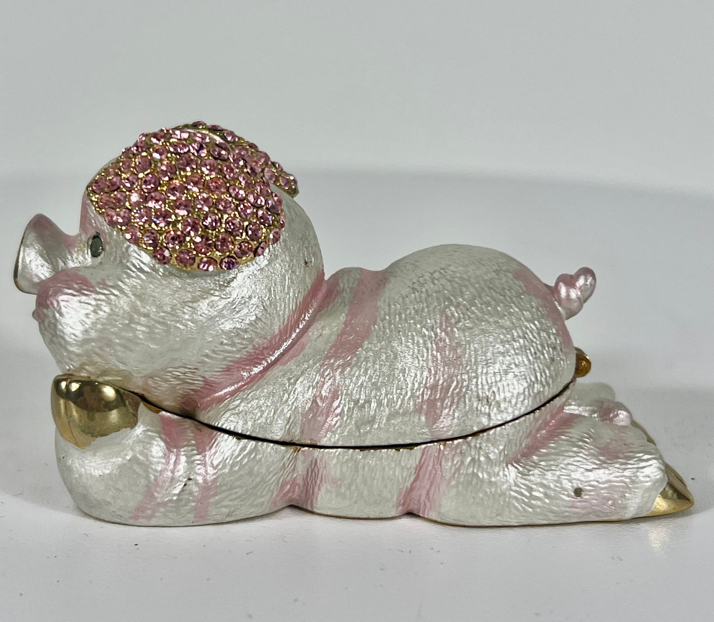 VINTAGE RUCINNI SWAROVSKI CRYSTAL PINK AND GOLD PIG TRINKET/JEWELRY BOX