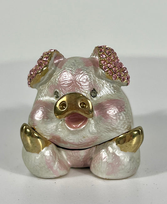 VINTAGE RUCINNI SWAROVSKI CRYSTAL PINK AND GOLD PIG TRINKET/JEWELRY BOX