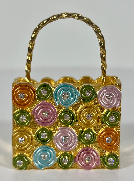 VINTAGE PURSE SHAPED TRINKET/JEWELRY BOX WITH CRYSTAL DETAILS