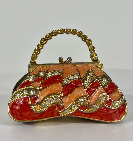 VINTAGE PINK AND GOLD TRINKET/JEWELRY BOX WITH CRYSTAL DETAILS