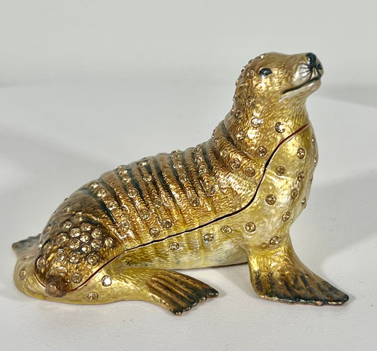 VINTAGE SEA LION WITH SWAROVSKI CRYSTALS TRINKET/JEWELRY BOX