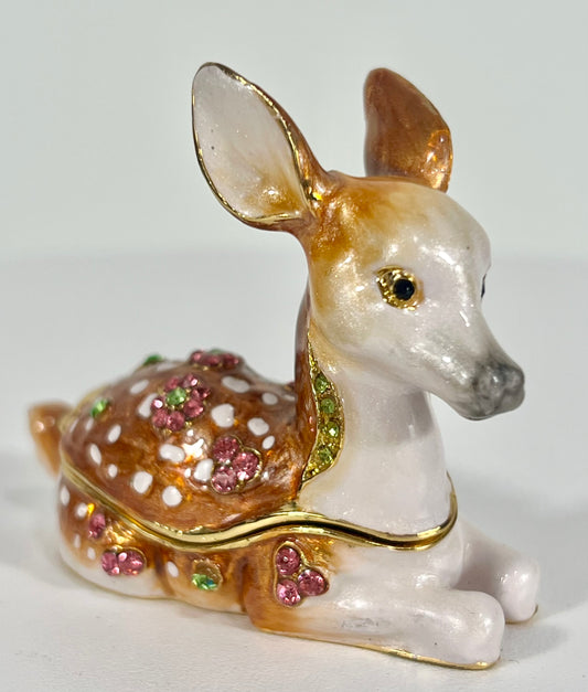 VINTAGE FAWN TRINKET/JEWELRY BOX WITH CRYSTAL DETAILS