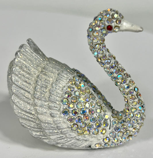 VINTAGE SMALL TRINKET/JEWELRY BOX SWAN SHAPED WITH CRYSTALS