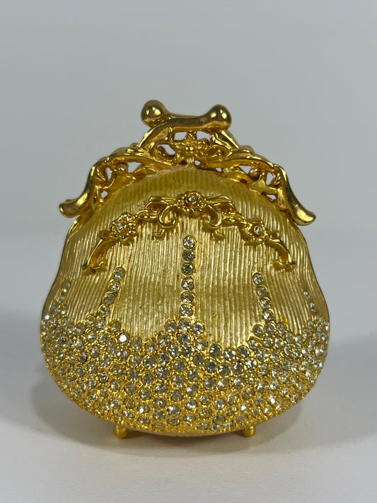 VINTAGE SMALL JEWELRY BOX GOLD PURSE WITH CRYSTALS