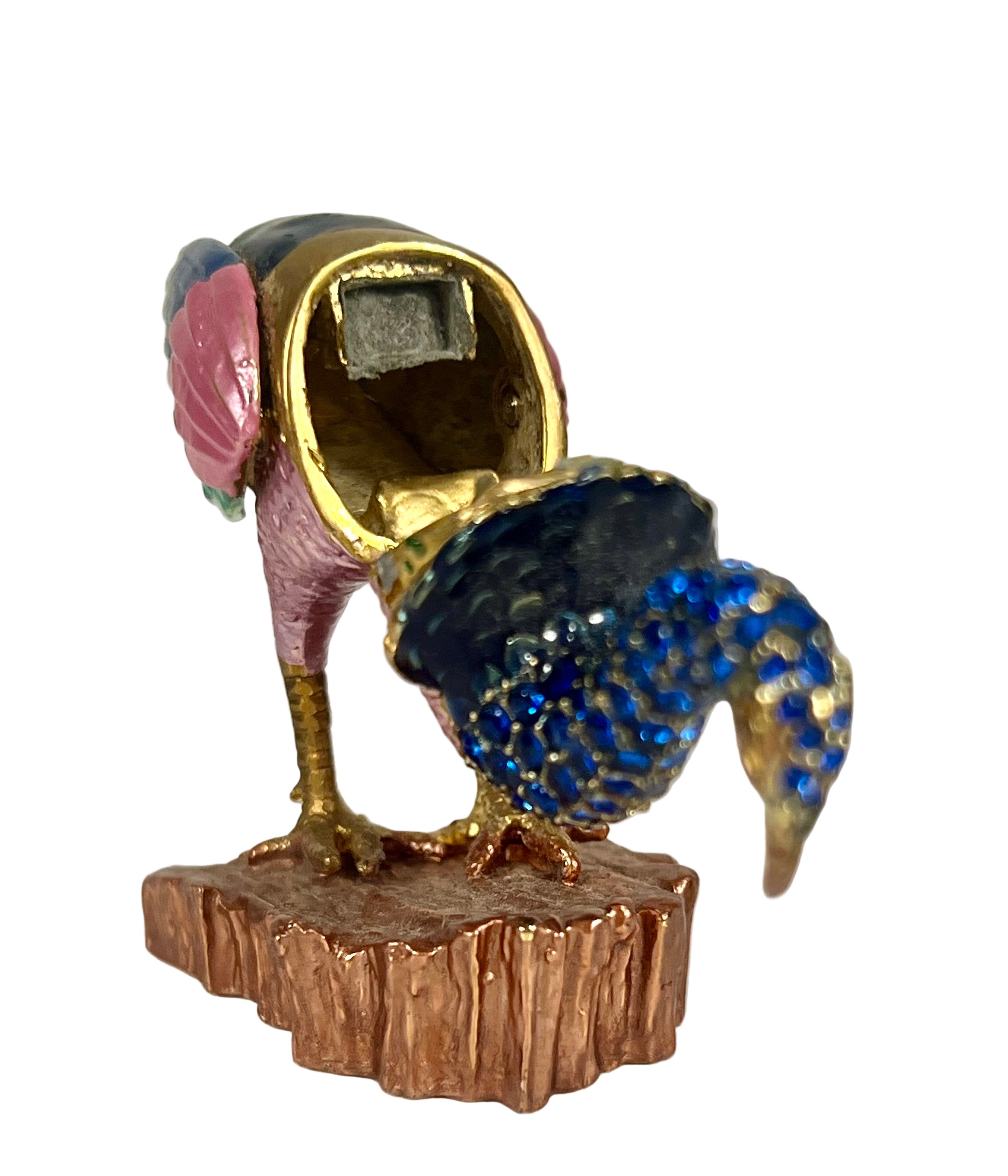 VINTAGE JEWELED OSTRICH TRINKET BOX – ENAMELED METAL MINIATURE WITH RHINESTONES – CIRCA 1990S