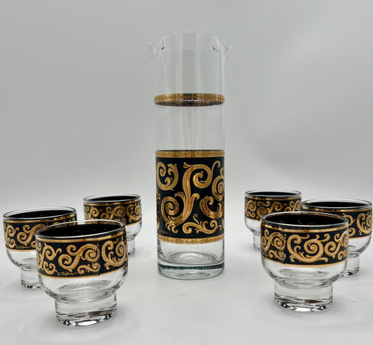 VERY RARE 1960s 22 K GOLD CULVER EBONY BAROQUE COCKTAIL SET