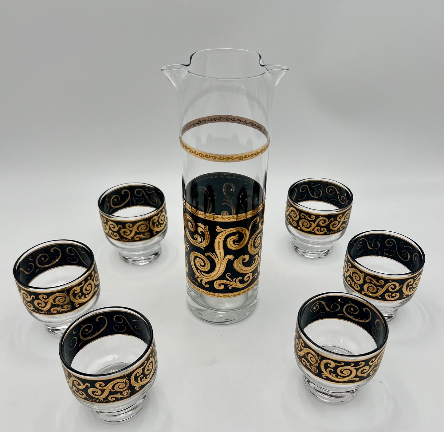 VERY RARE 1960s 22 K GOLD CULVER EBONY BAROQUE COCKTAIL SET