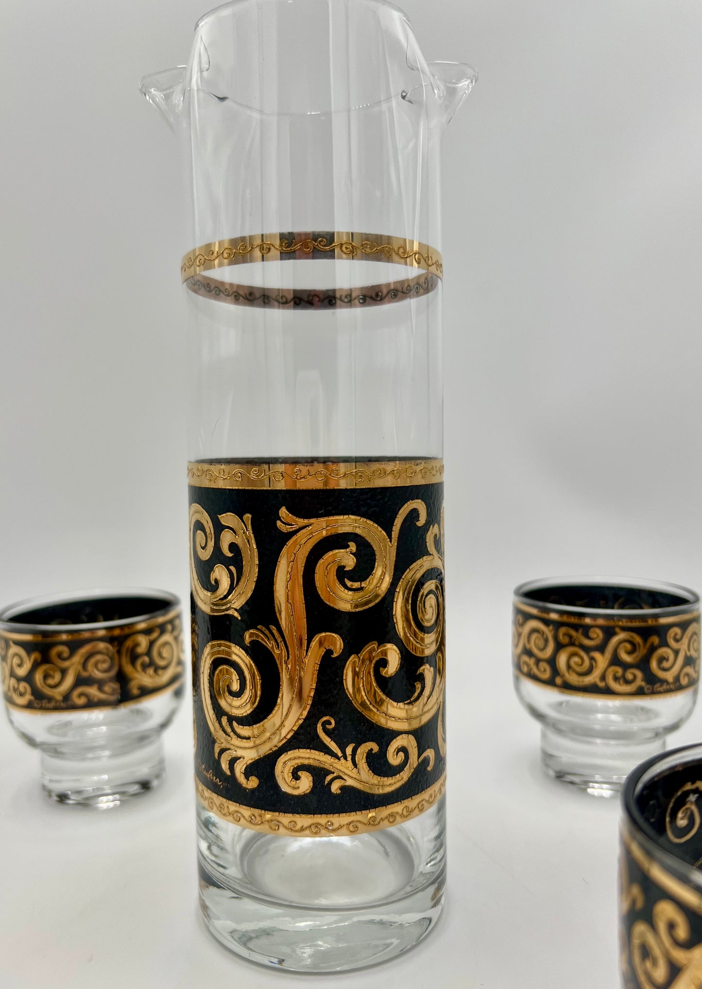VERY RARE 1960s 22 K GOLD CULVER EBONY BAROQUE COCKTAIL SET