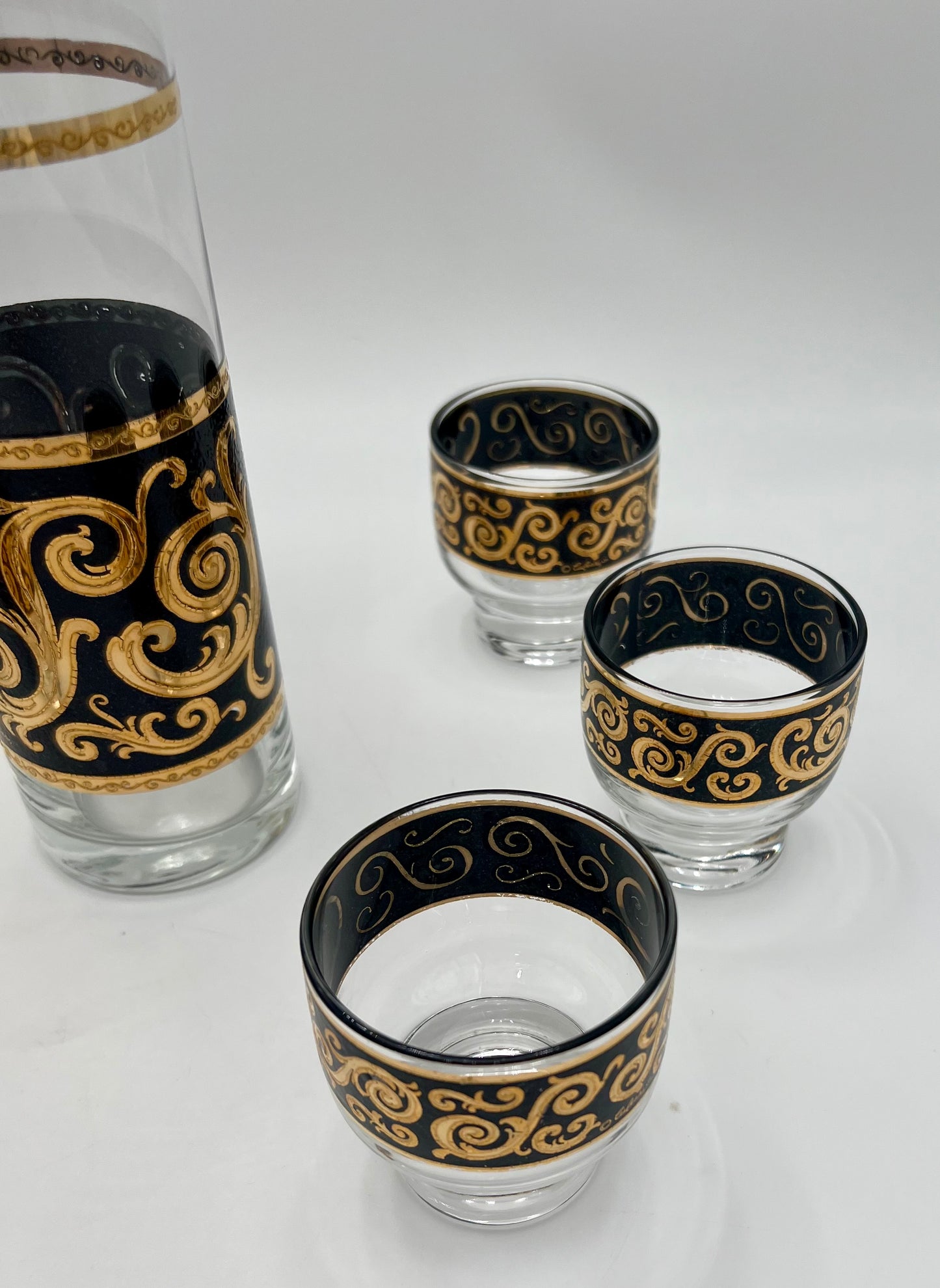 VERY RARE 1960s 22 K GOLD CULVER EBONY BAROQUE COCKTAIL SET