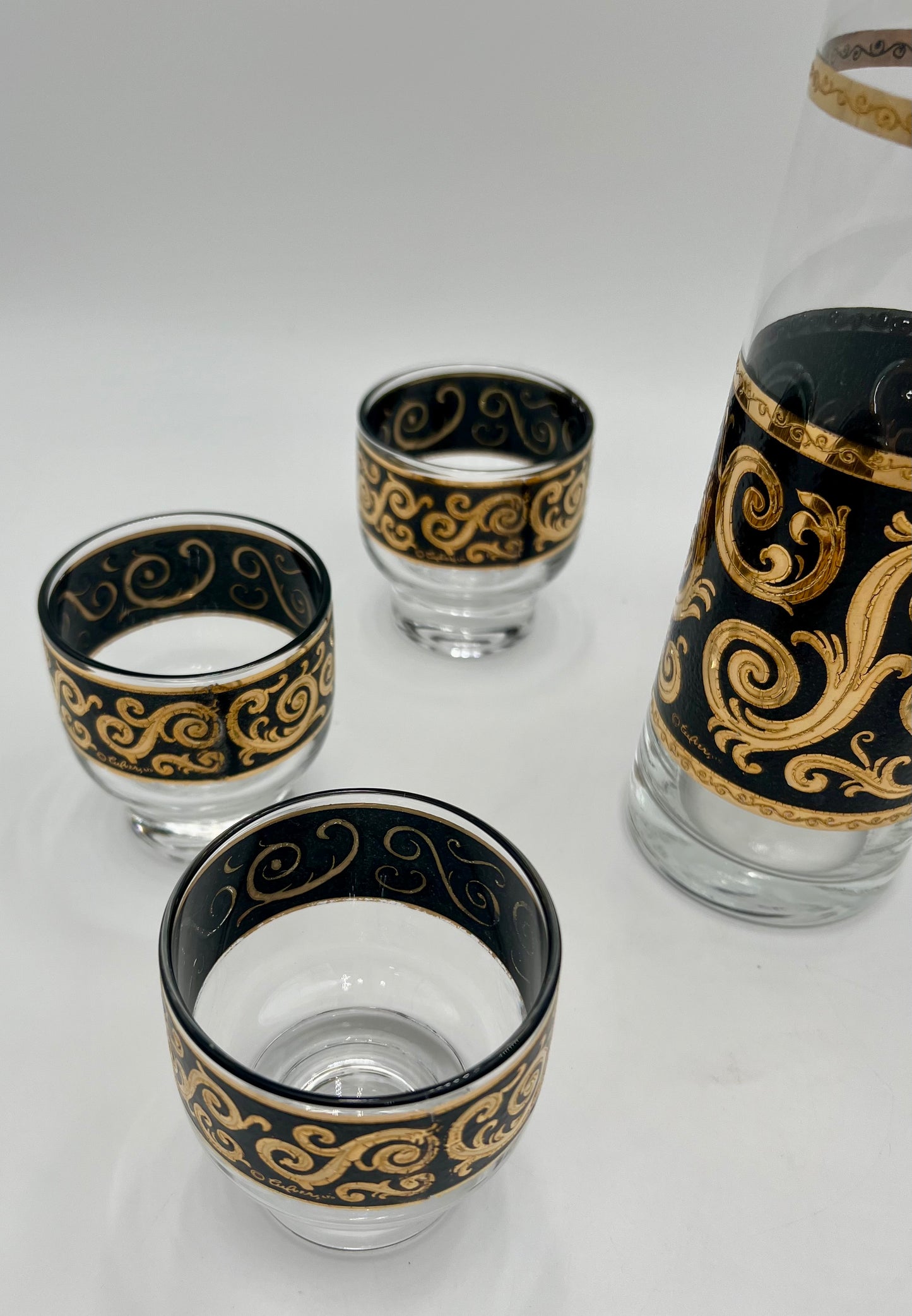 VERY RARE 1960s 22 K GOLD CULVER EBONY BAROQUE COCKTAIL SET