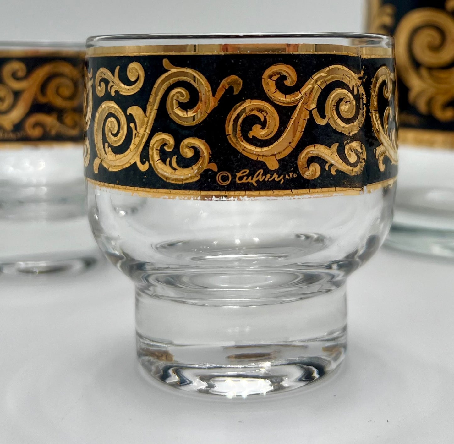 VERY RARE 1960s 22 K GOLD CULVER EBONY BAROQUE COCKTAIL SET