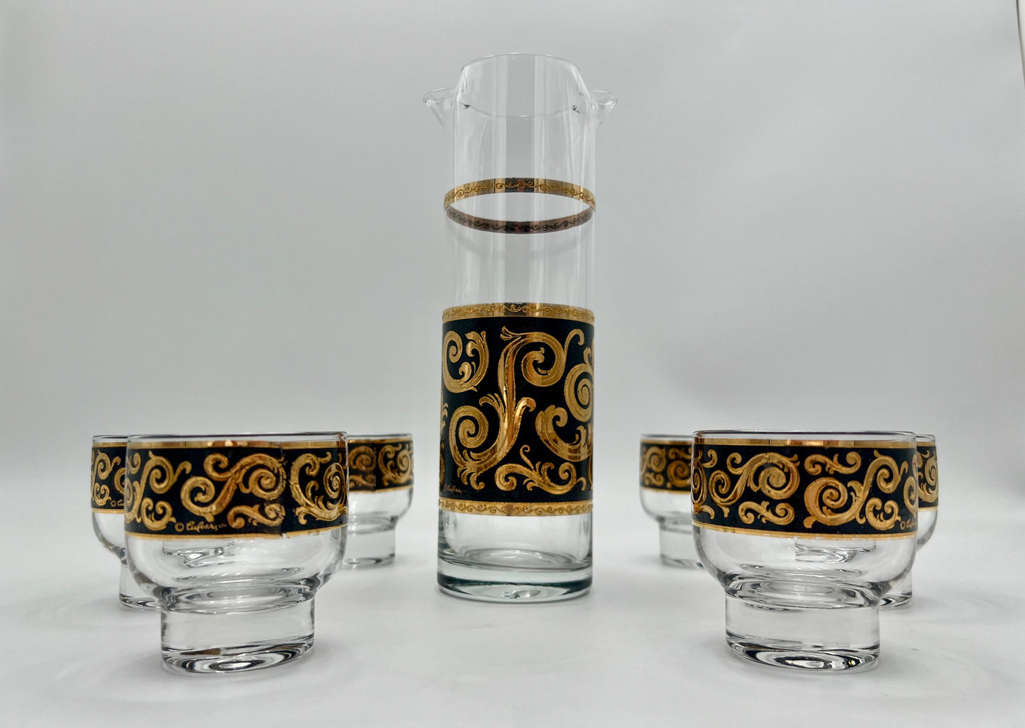 VERY RARE 1960s 22 K GOLD CULVER EBONY BAROQUE COCKTAIL SET