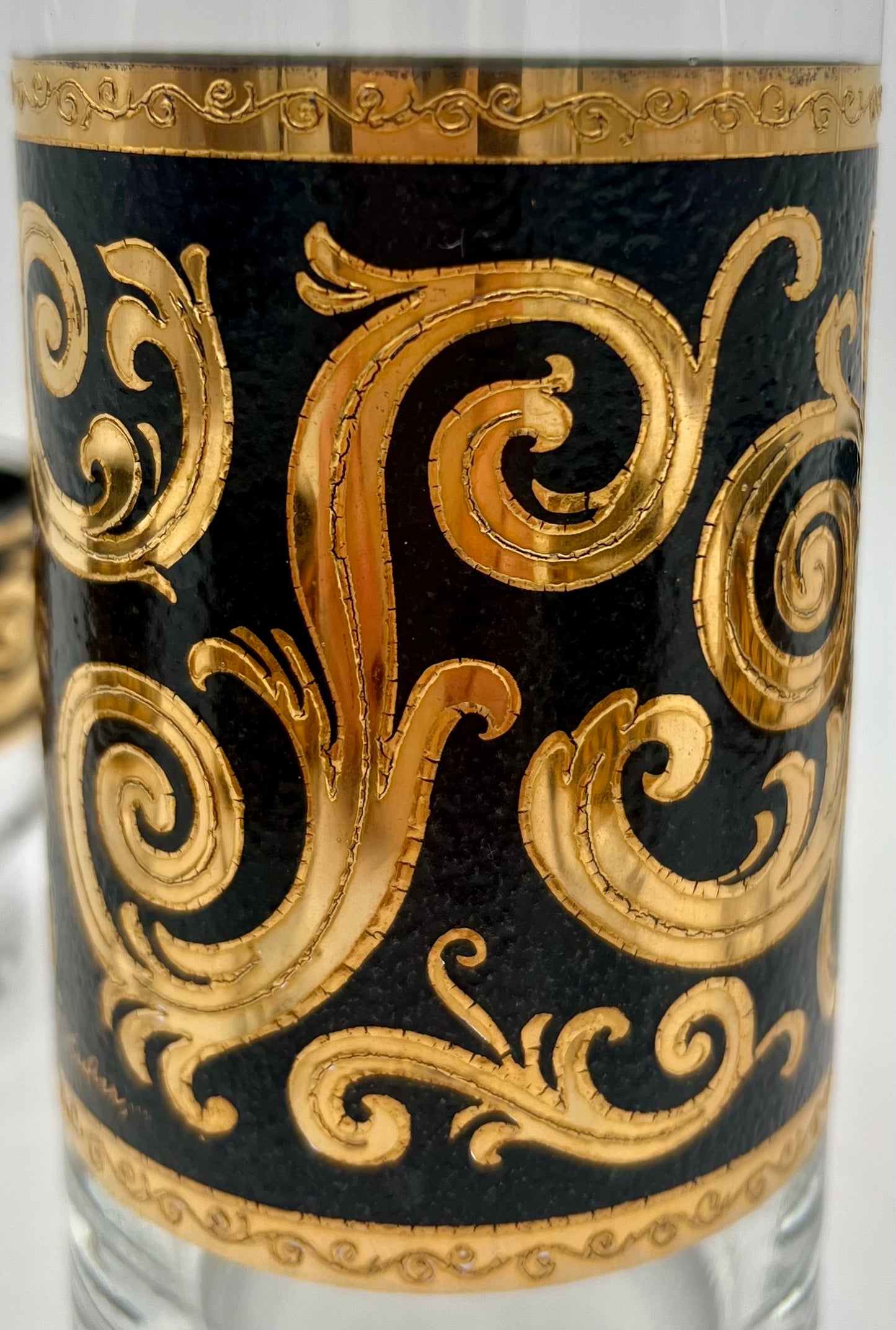 VERY RARE 1960s 22 K GOLD CULVER EBONY BAROQUE COCKTAIL SET