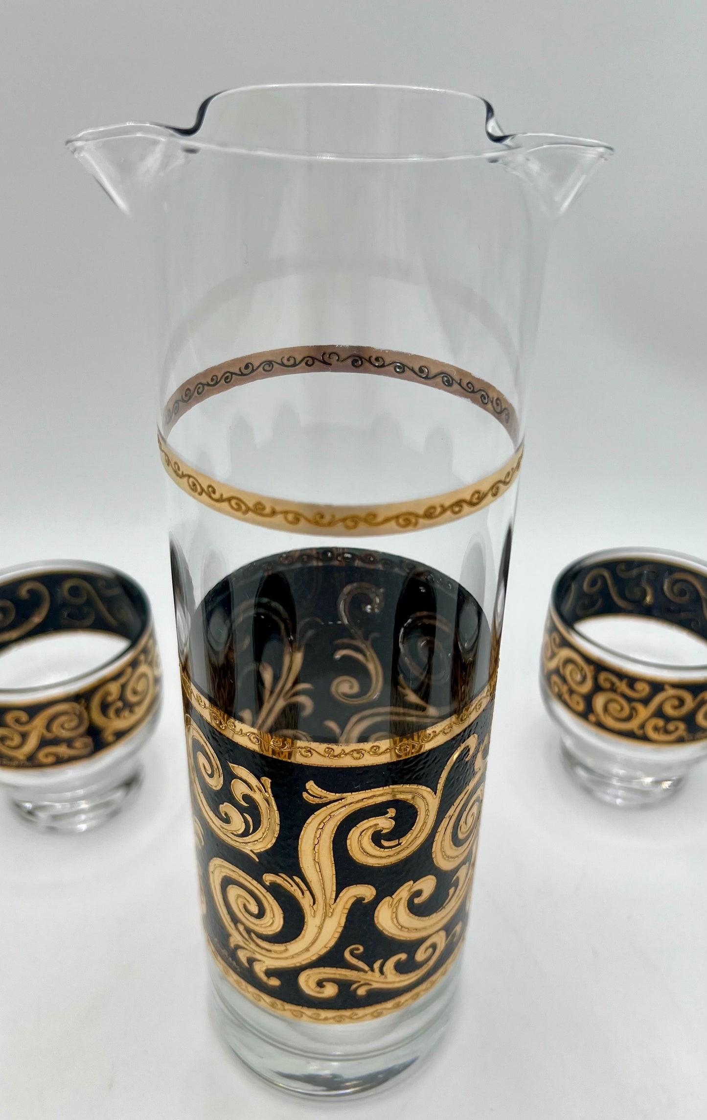 VERY RARE 1960s 22 K GOLD CULVER EBONY BAROQUE COCKTAIL SET